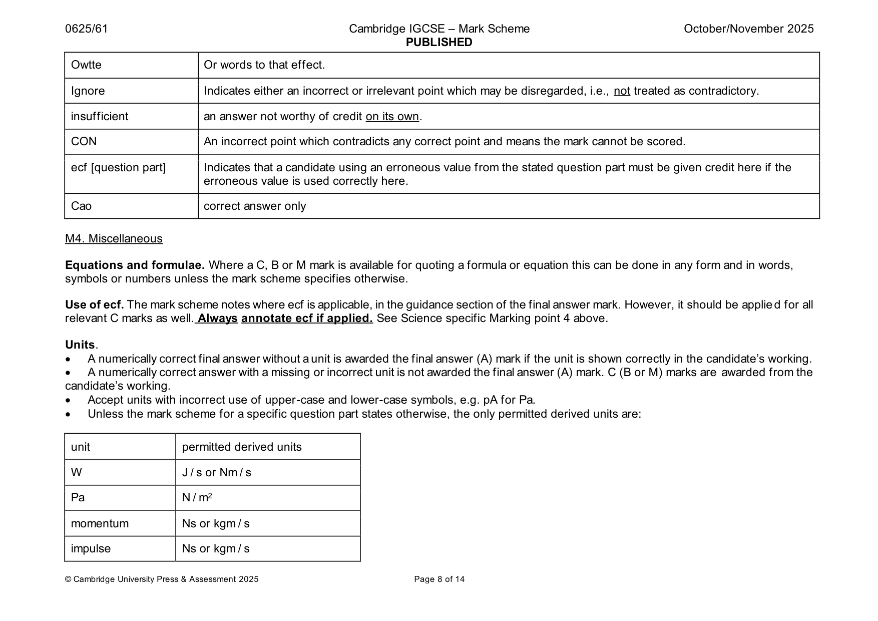 Mark scheme, page 8 of 14