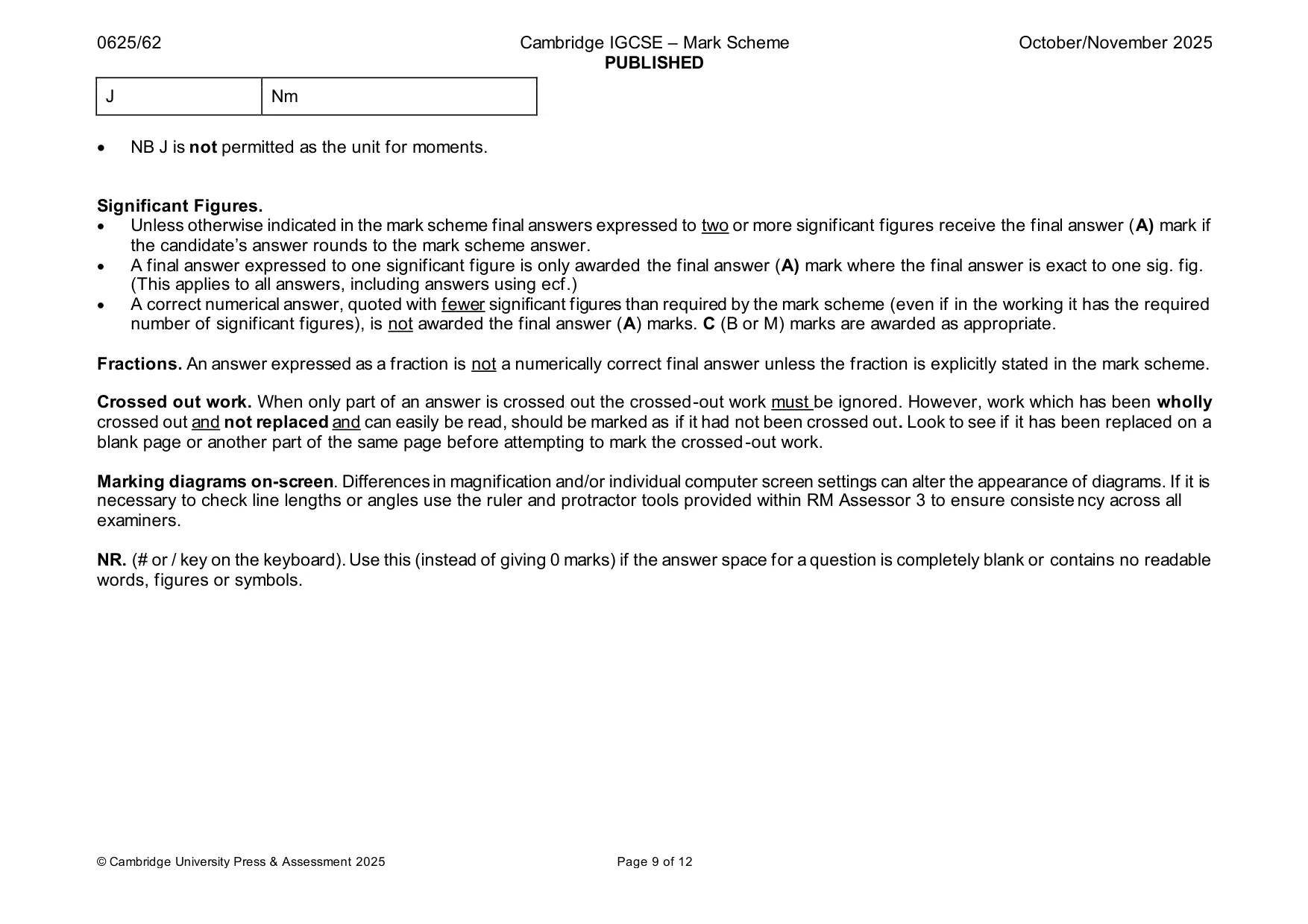 Mark scheme, page 9 of 12