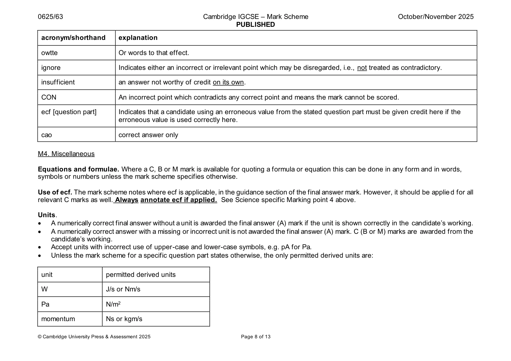 Mark scheme, page 8 of 13