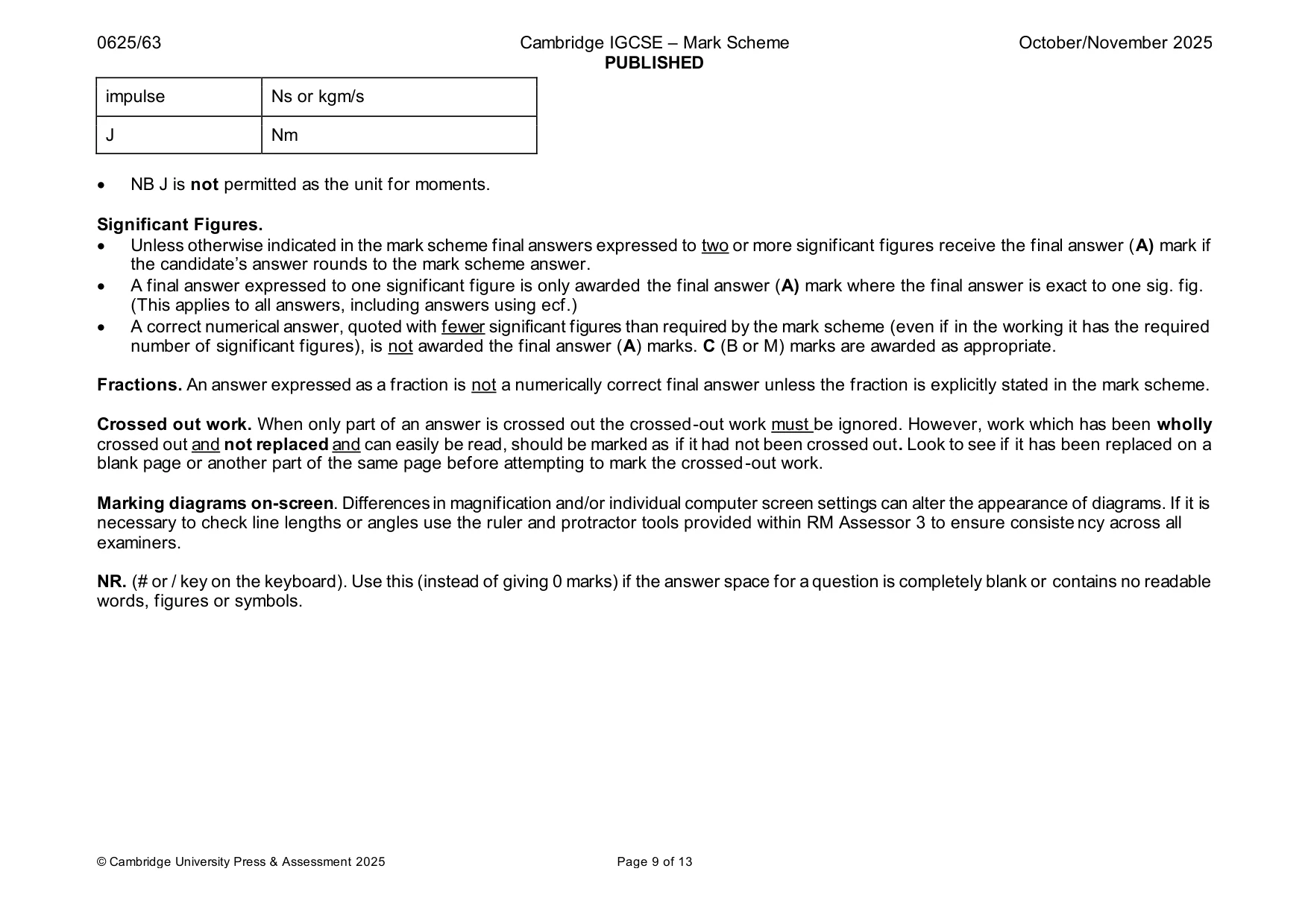 Mark scheme, page 9 of 13
