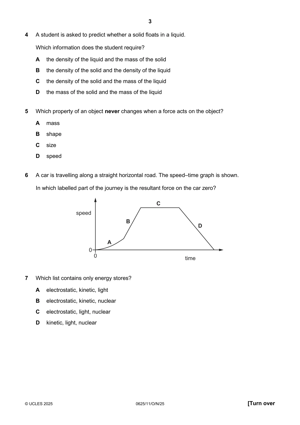 Cambridge IGCSE Physics 0625 2025 Oct/Nov Paper 1 · Variant 1 question paper, page 3 of 16