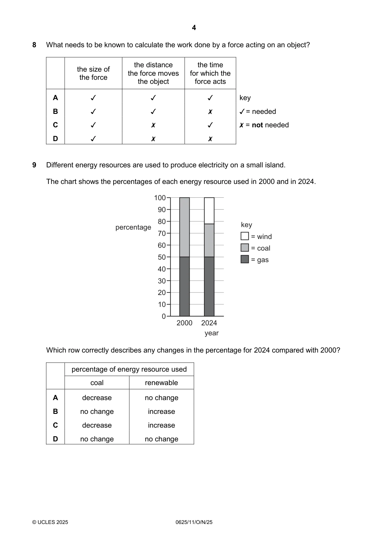 Cambridge IGCSE Physics 0625 2025 Oct/Nov Paper 1 · Variant 1 question paper, page 4 of 16
