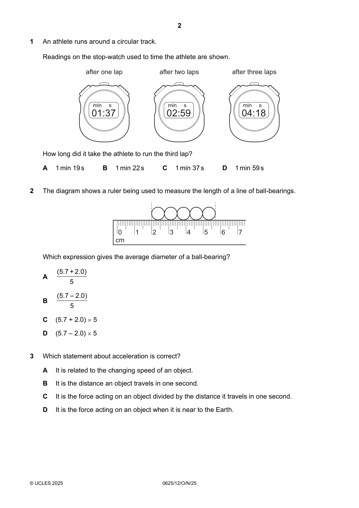 Cambridge IGCSE Physics 0625 2025 Oct/Nov Paper 1 · Variant 2 question paper, page 2 of 16