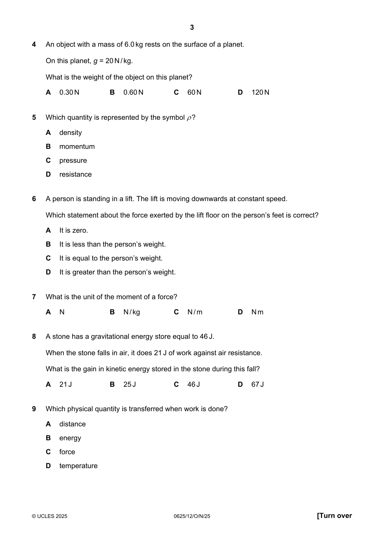 Cambridge IGCSE Physics 0625 2025 Oct/Nov Paper 1 · Variant 2 question paper, page 3 of 16