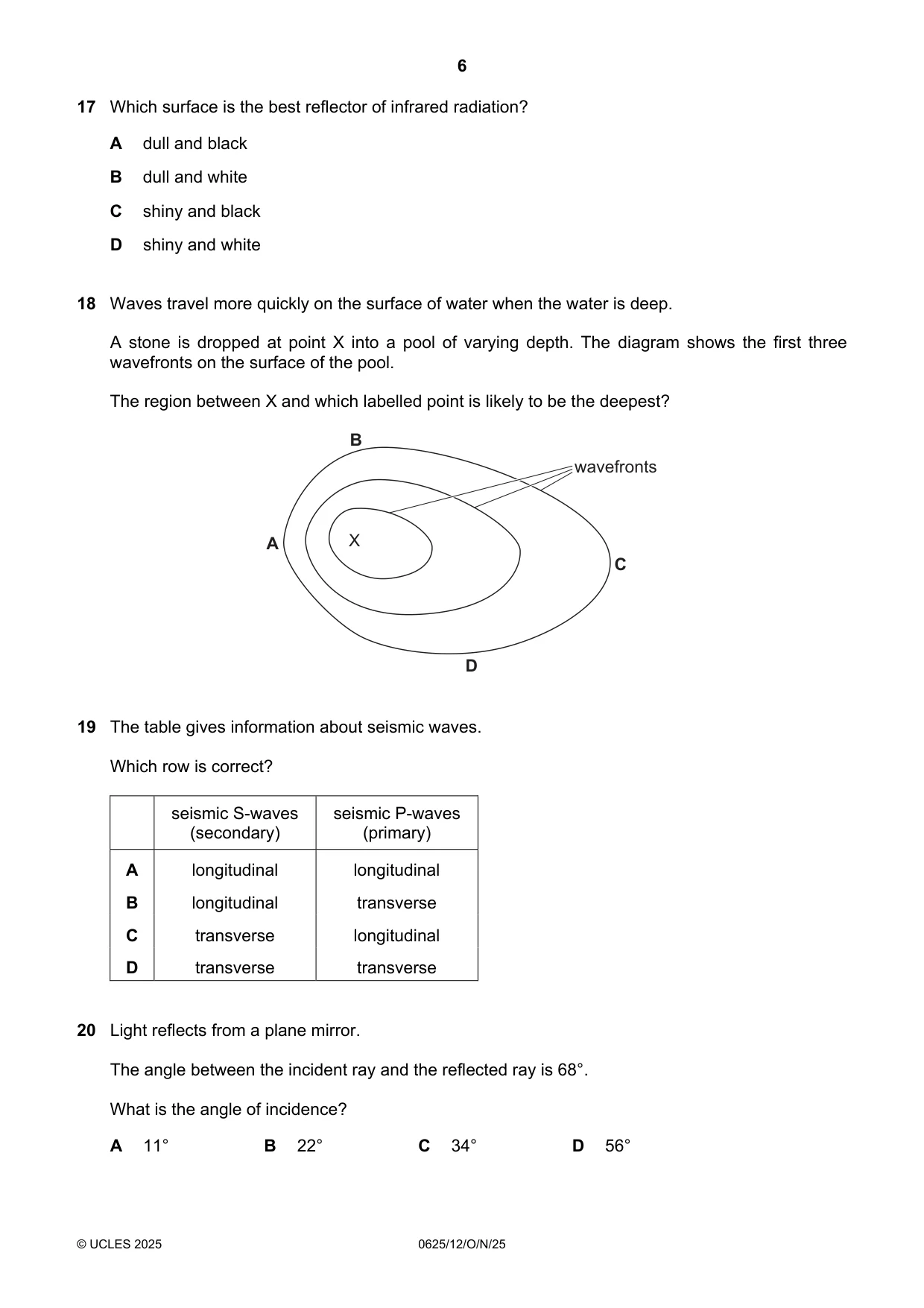 Cambridge IGCSE Physics 0625 2025 Oct/Nov Paper 1 · Variant 2 question paper, page 6 of 16