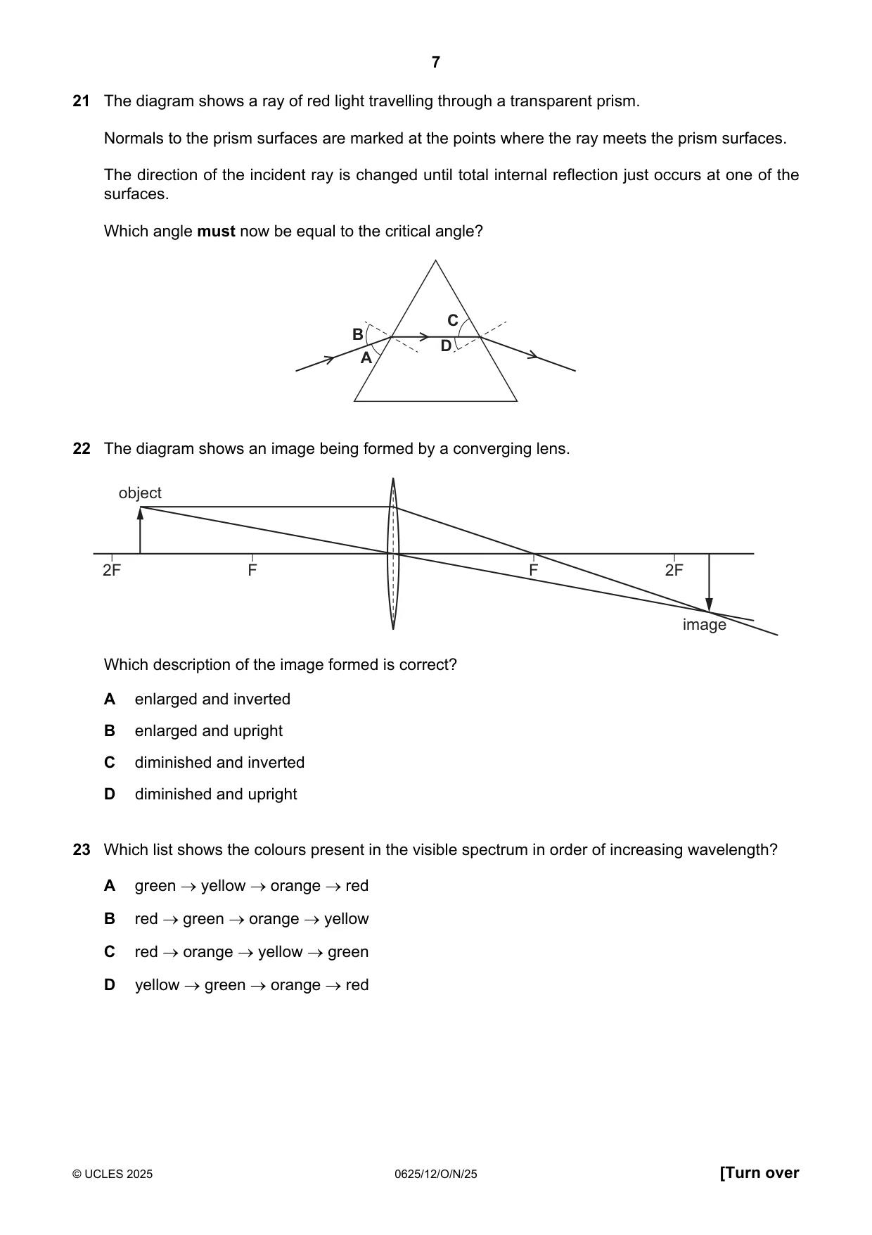 Cambridge IGCSE Physics 0625 2025 Oct/Nov Paper 1 · Variant 2 question paper, page 7 of 16