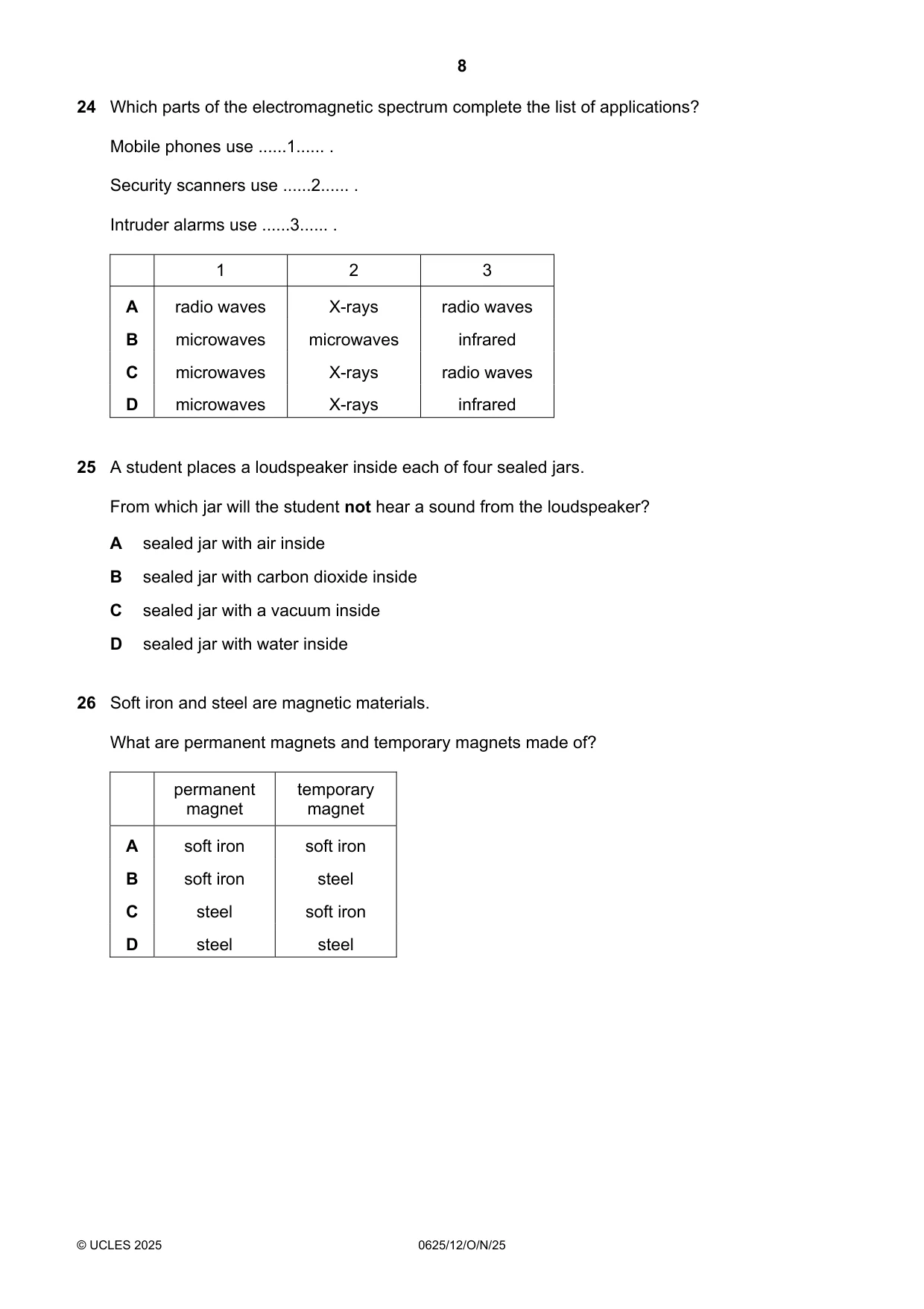 Cambridge IGCSE Physics 0625 2025 Oct/Nov Paper 1 · Variant 2 question paper, page 8 of 16
