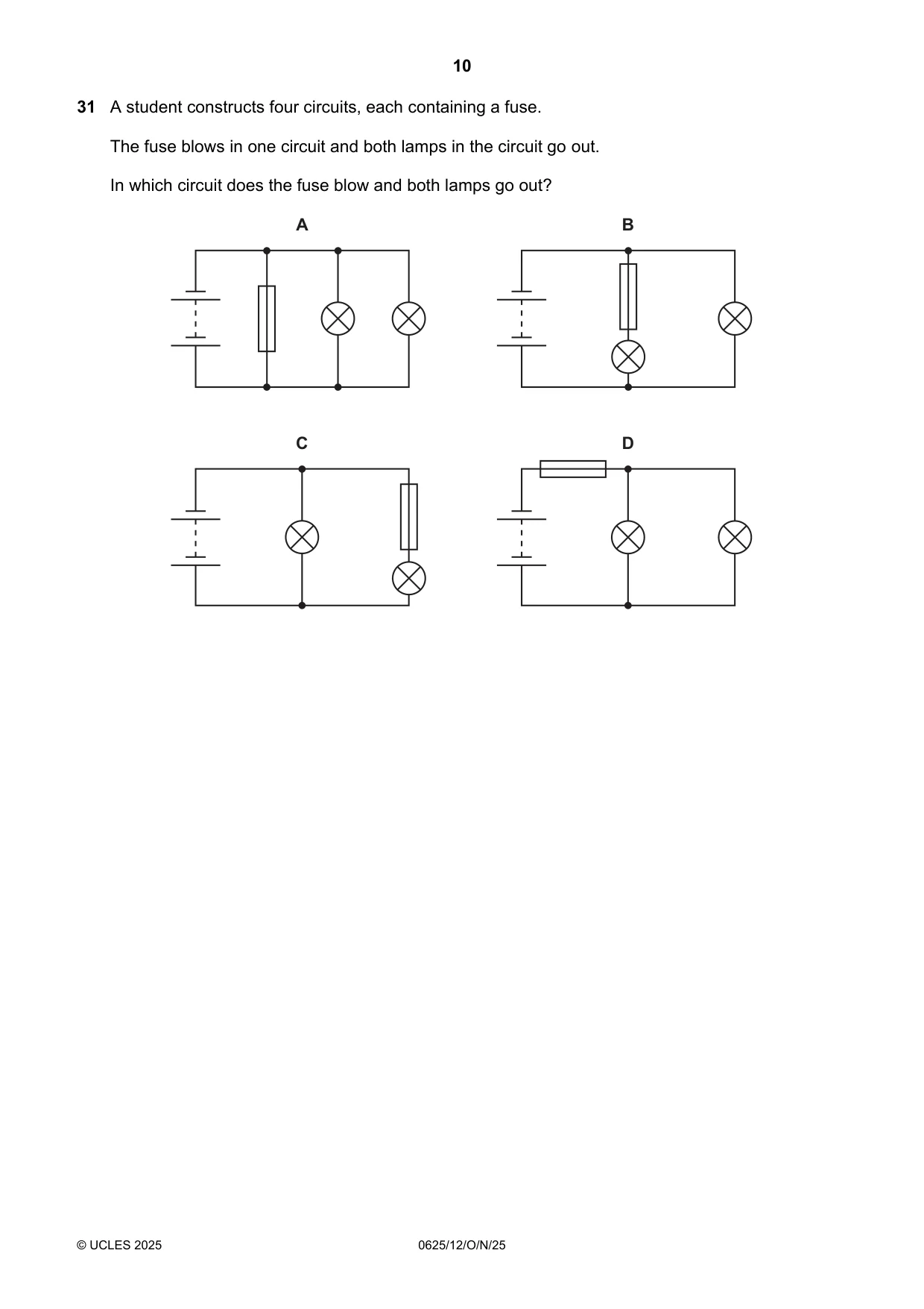 Cambridge IGCSE Physics 0625 2025 Oct/Nov Paper 1 · Variant 2 question paper, page 10 of 16
