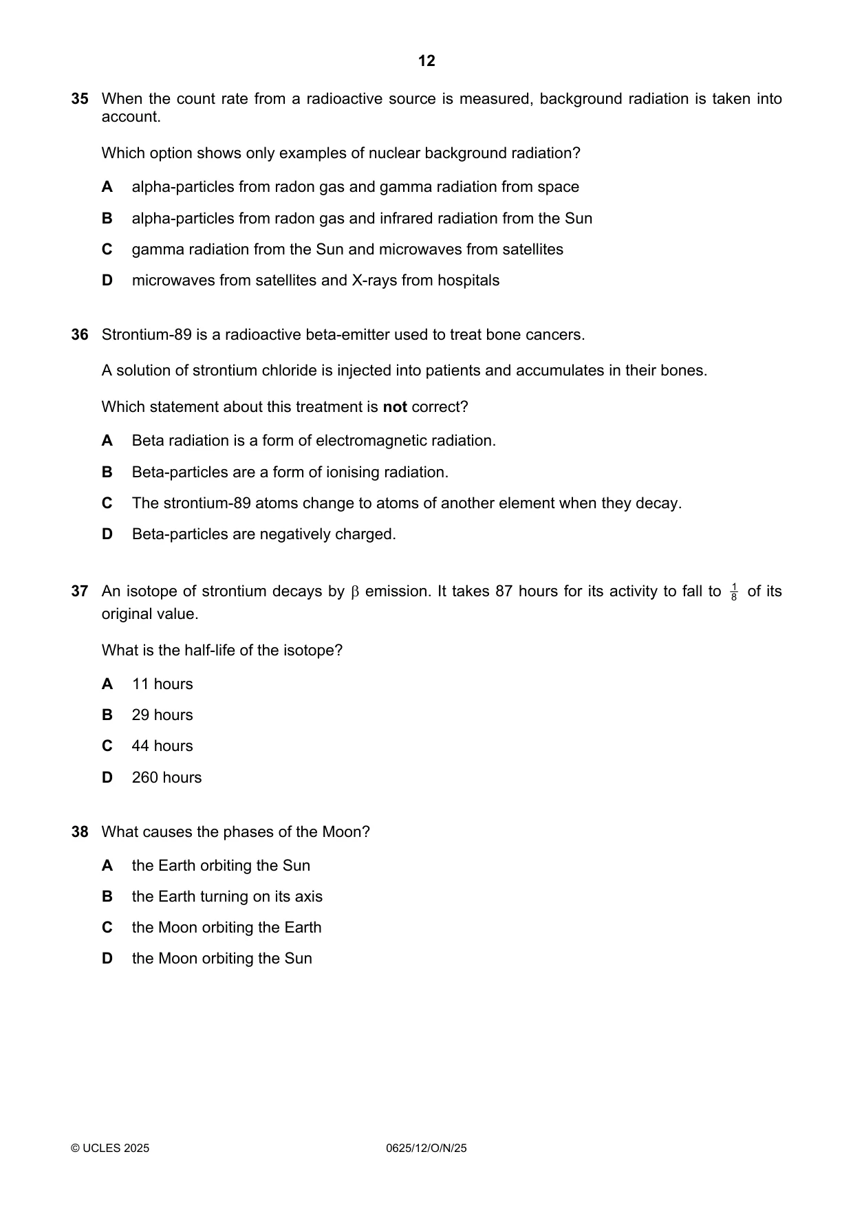 Cambridge IGCSE Physics 0625 2025 Oct/Nov Paper 1 · Variant 2 question paper, page 12 of 16