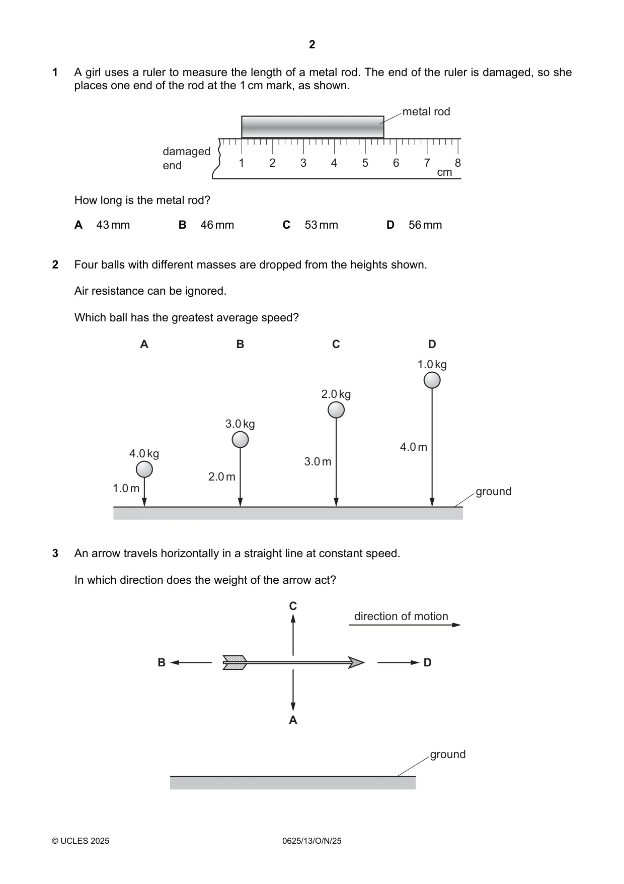 Cambridge IGCSE Physics 0625 2025 Oct/Nov Paper 1 · Variant 3 question paper, page 2 of 16
