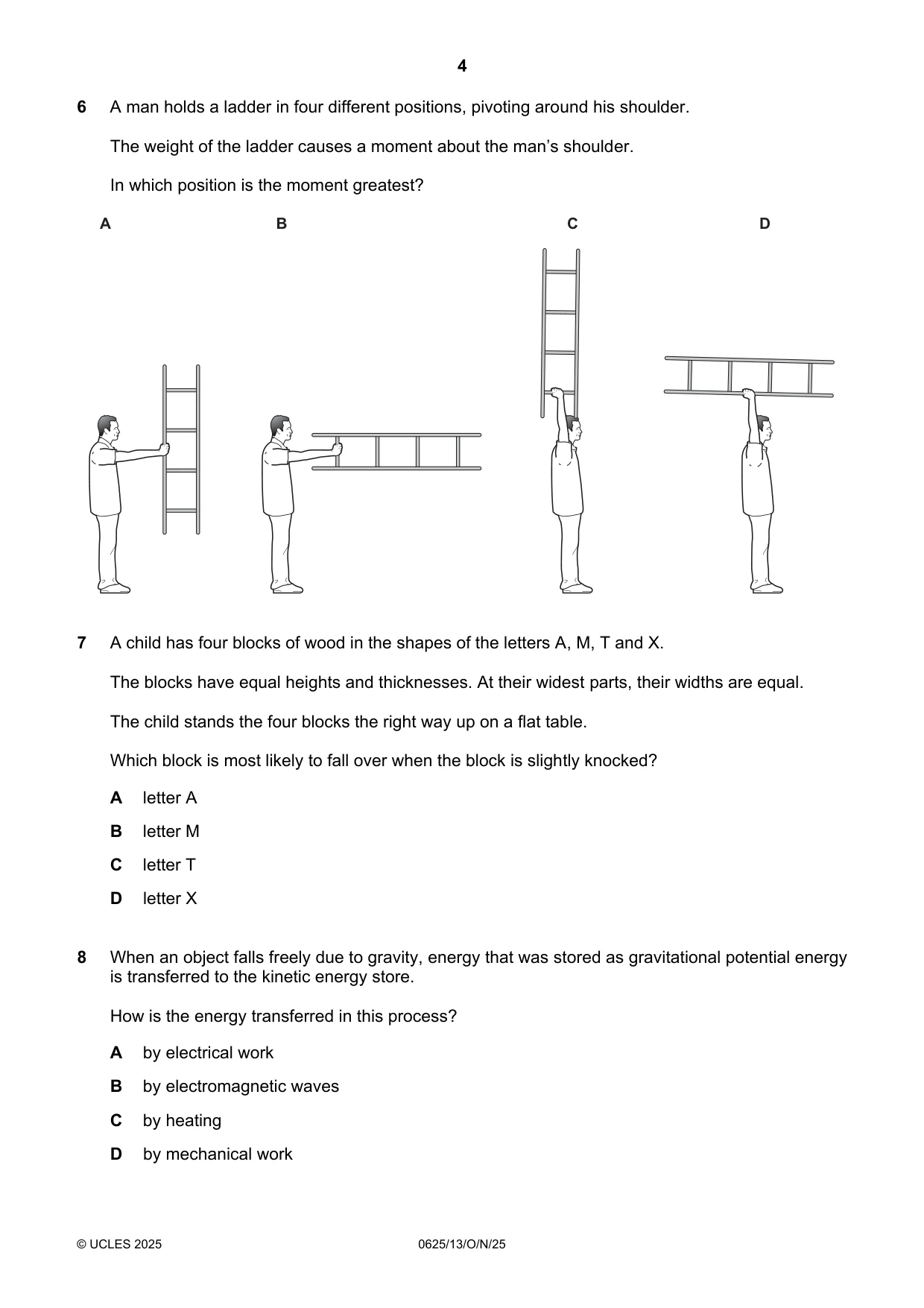 Cambridge IGCSE Physics 0625 2025 Oct/Nov Paper 1 · Variant 3 question paper, page 4 of 16