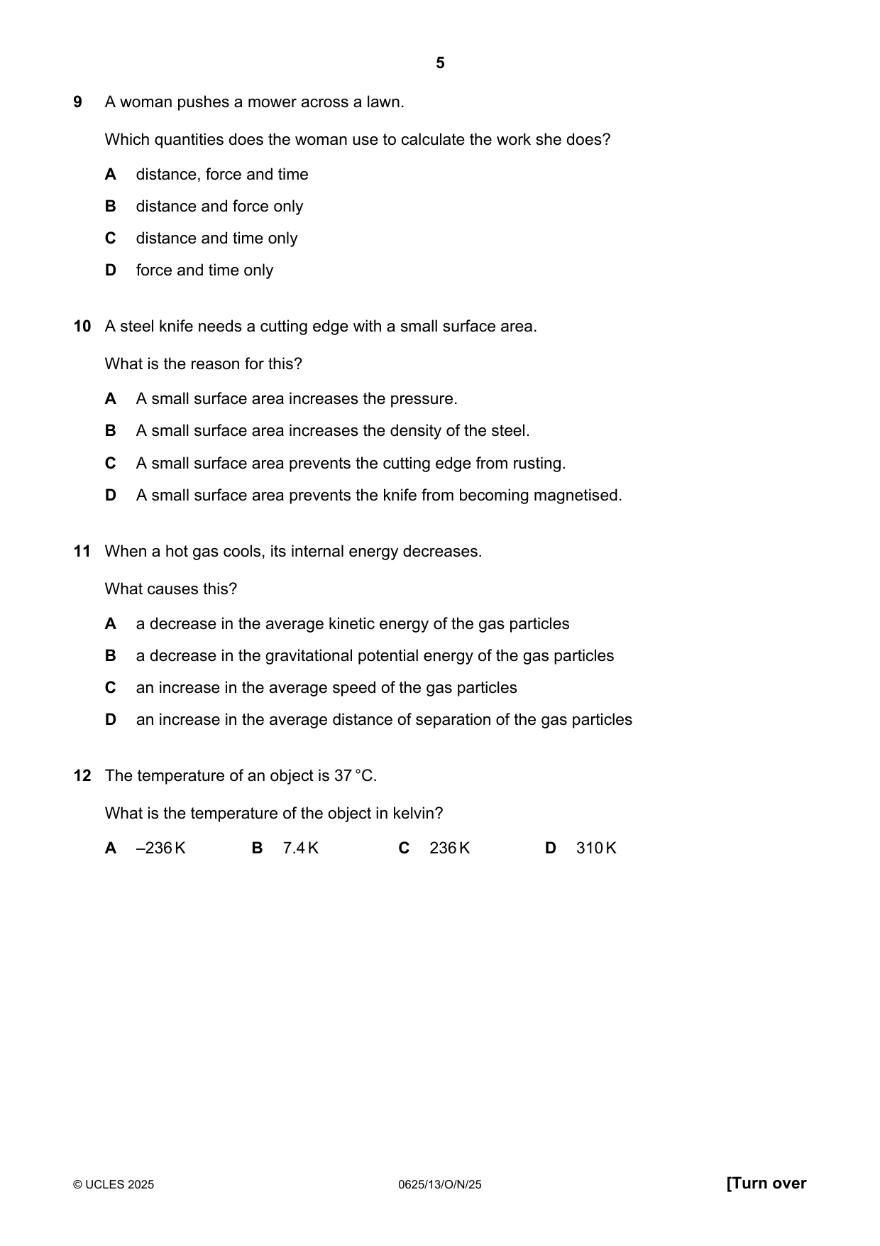 Cambridge IGCSE Physics 0625 2025 Oct/Nov Paper 1 · Variant 3 question paper, page 5 of 16