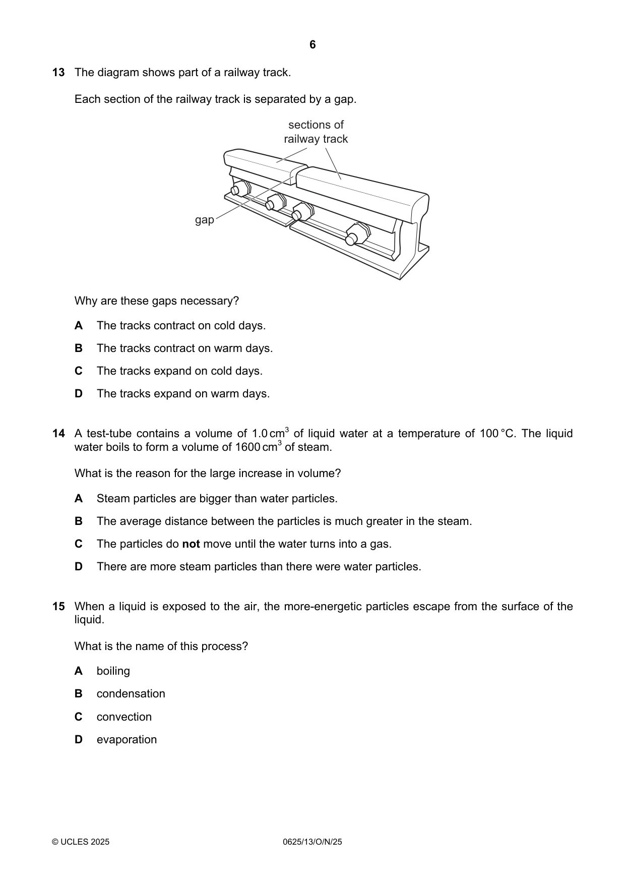 Cambridge IGCSE Physics 0625 2025 Oct/Nov Paper 1 · Variant 3 question paper, page 6 of 16