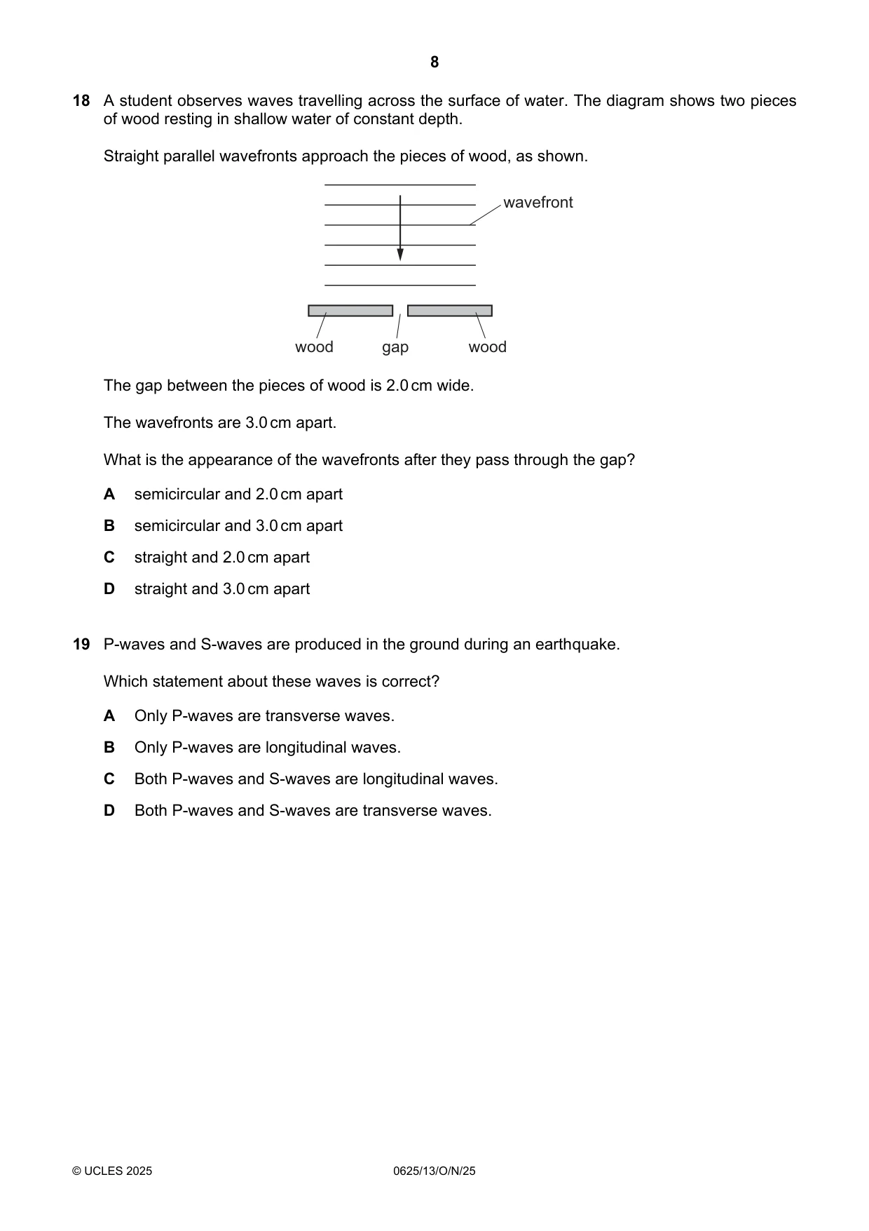 Cambridge IGCSE Physics 0625 2025 Oct/Nov Paper 1 · Variant 3 question paper, page 8 of 16