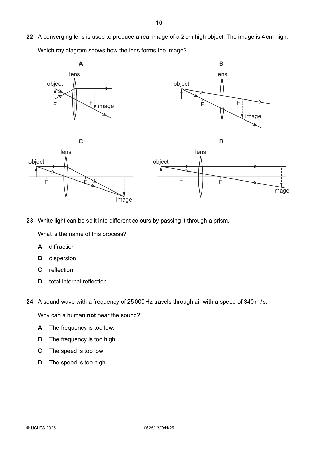 Cambridge IGCSE Physics 0625 2025 Oct/Nov Paper 1 · Variant 3 question paper, page 10 of 16