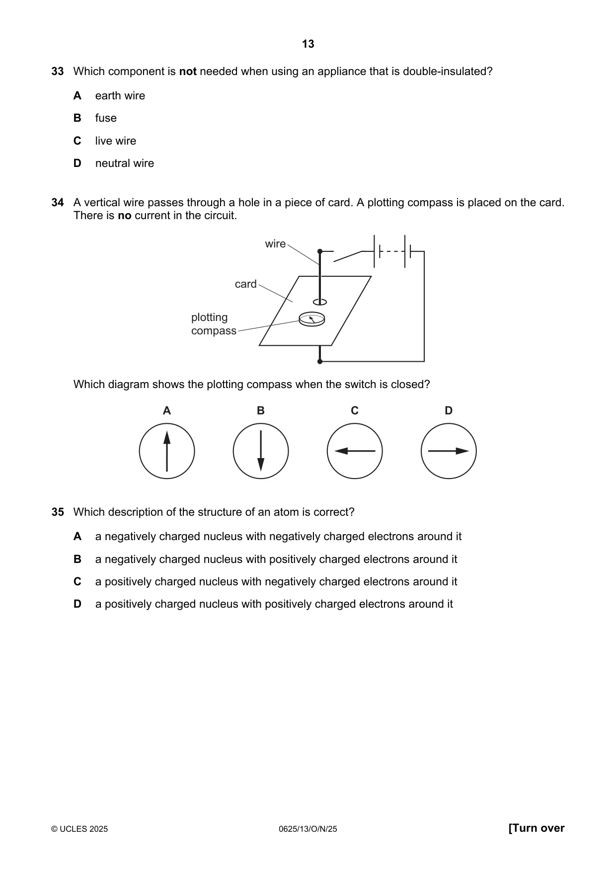 Cambridge IGCSE Physics 0625 2025 Oct/Nov Paper 1 · Variant 3 question paper, page 13 of 16