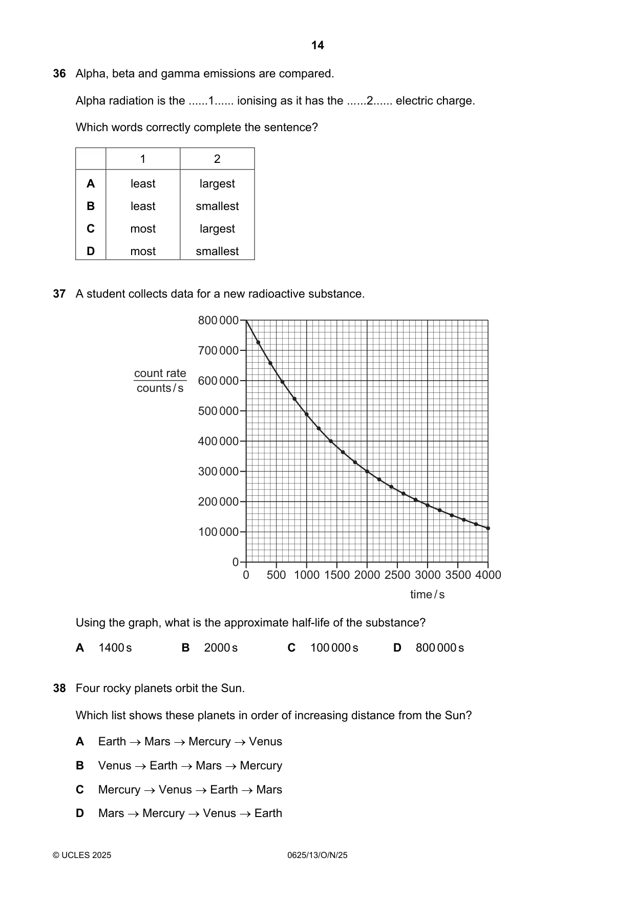 Cambridge IGCSE Physics 0625 2025 Oct/Nov Paper 1 · Variant 3 question paper, page 14 of 16