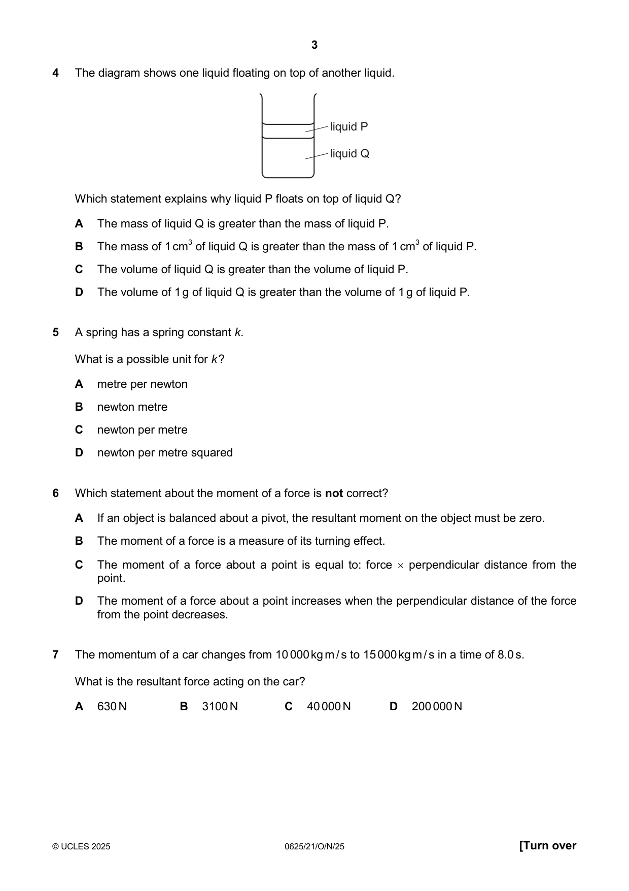 Cambridge IGCSE Physics 0625 2025 Oct/Nov Paper 2 · Variant 1 question paper, page 3 of 16
