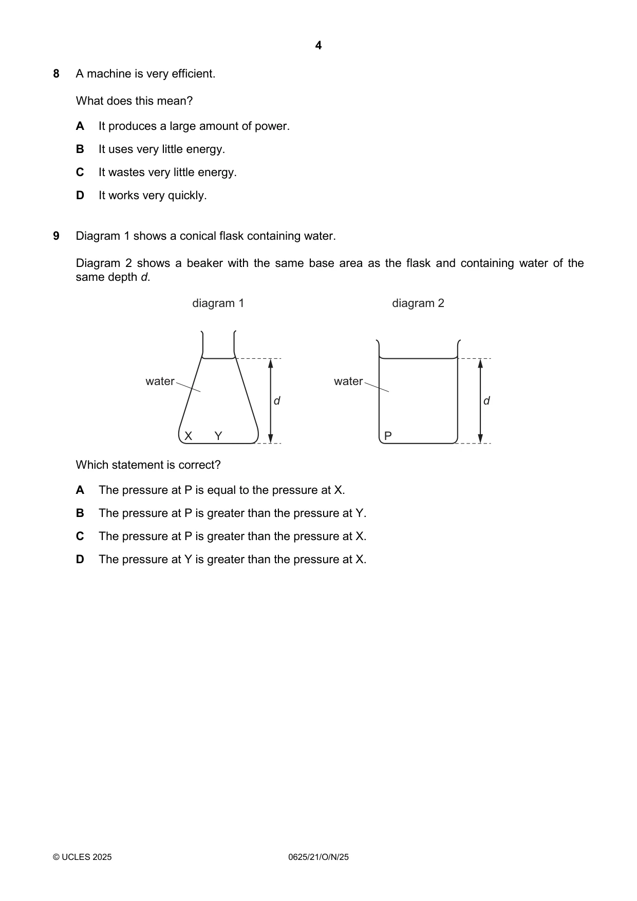 Cambridge IGCSE Physics 0625 2025 Oct/Nov Paper 2 · Variant 1 question paper, page 4 of 16