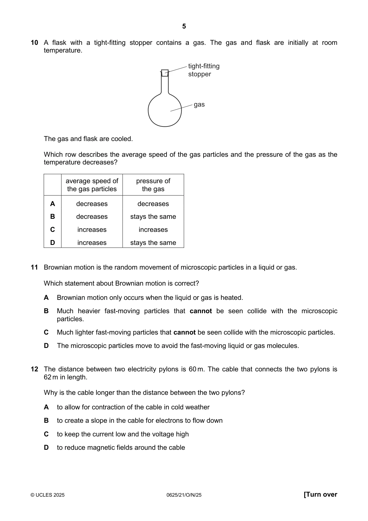 Cambridge IGCSE Physics 0625 2025 Oct/Nov Paper 2 · Variant 1 question paper, page 5 of 16