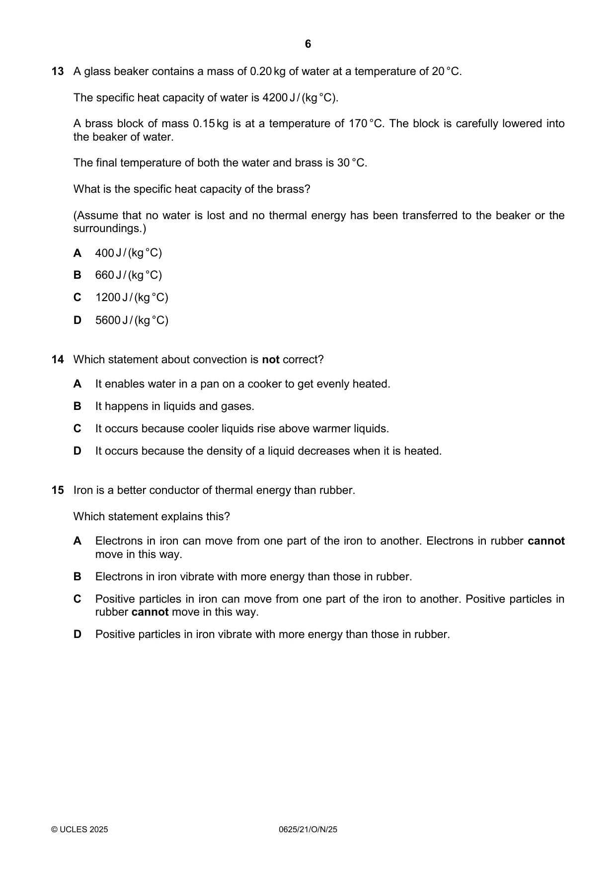 Cambridge IGCSE Physics 0625 2025 Oct/Nov Paper 2 · Variant 1 question paper, page 6 of 16
