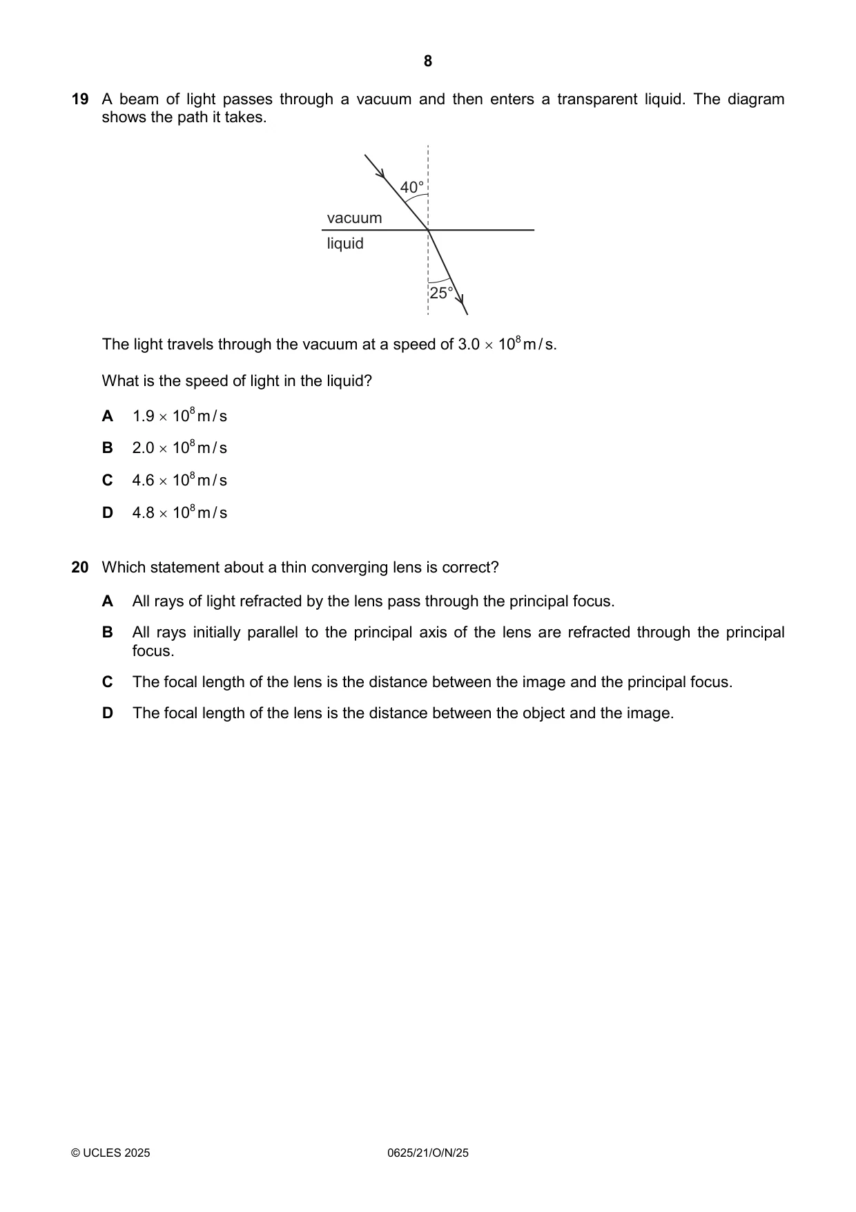 Cambridge IGCSE Physics 0625 2025 Oct/Nov Paper 2 · Variant 1 question paper, page 8 of 16