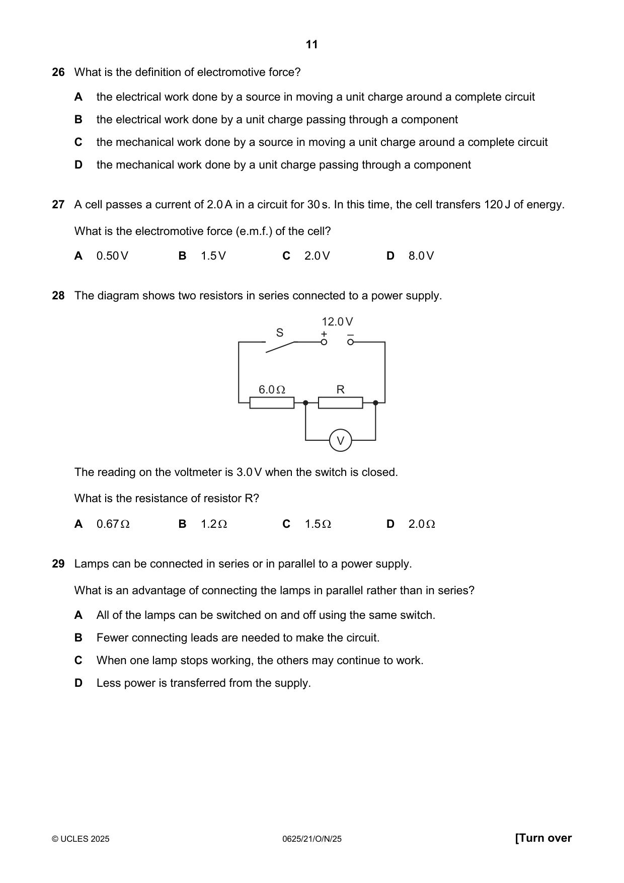 Cambridge IGCSE Physics 0625 2025 Oct/Nov Paper 2 · Variant 1 question paper, page 11 of 16