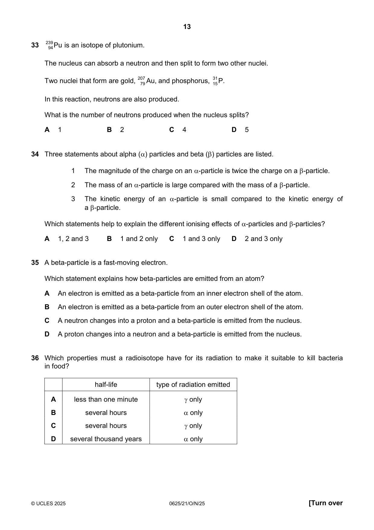 Cambridge IGCSE Physics 0625 2025 Oct/Nov Paper 2 · Variant 1 question paper, page 13 of 16