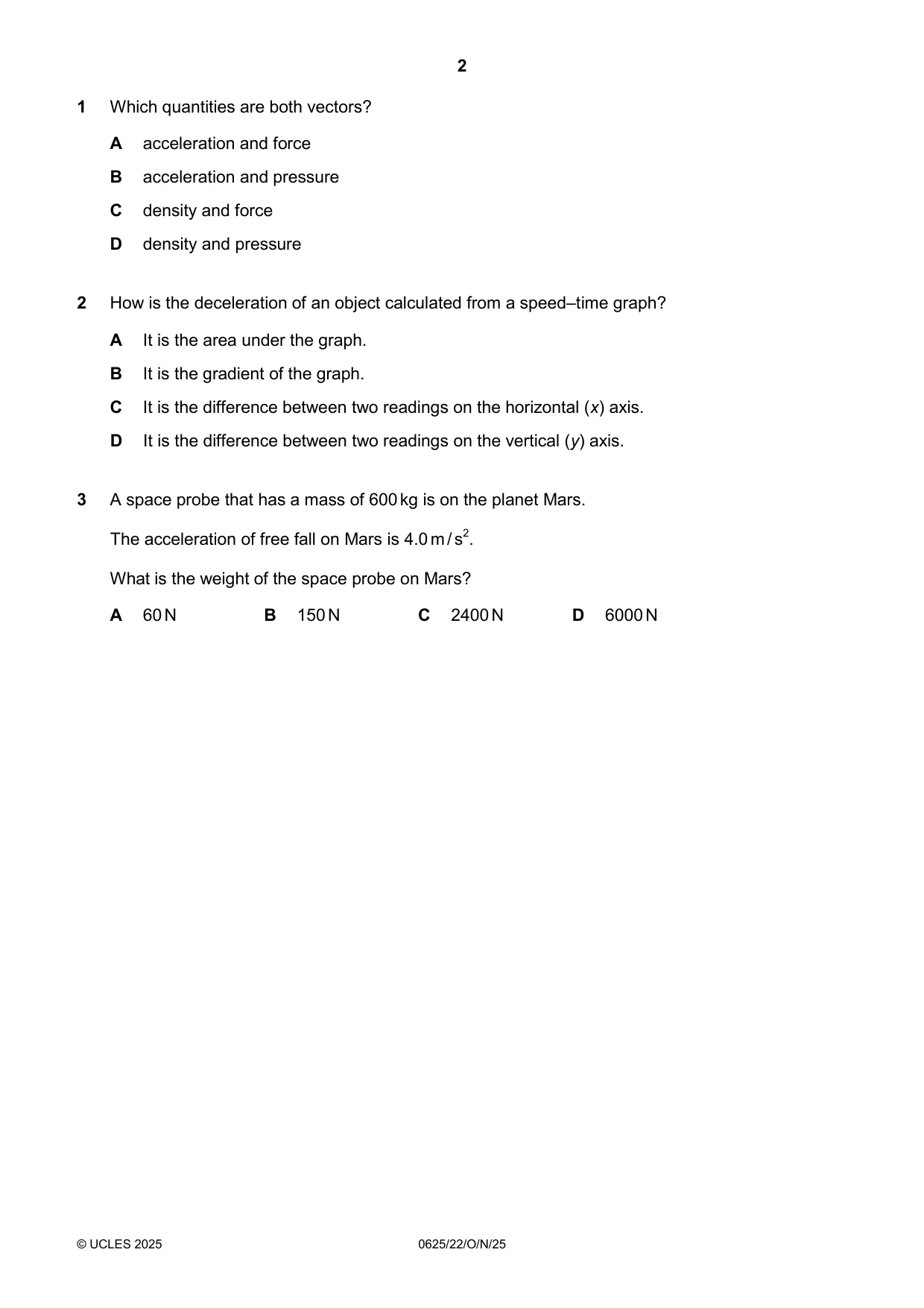 Cambridge IGCSE Physics 0625 2025 Oct/Nov Paper 2 · Variant 2 question paper, page 2 of 16