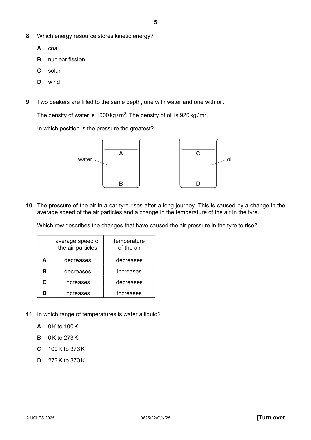 Cambridge IGCSE Physics 0625 2025 Oct/Nov Paper 2 · Variant 2 question paper, page 5 of 16