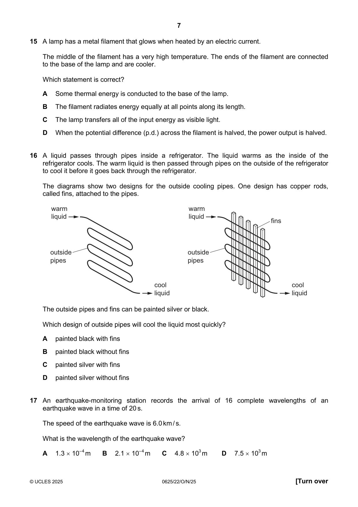 Cambridge IGCSE Physics 0625 2025 Oct/Nov Paper 2 · Variant 2 question paper, page 7 of 16