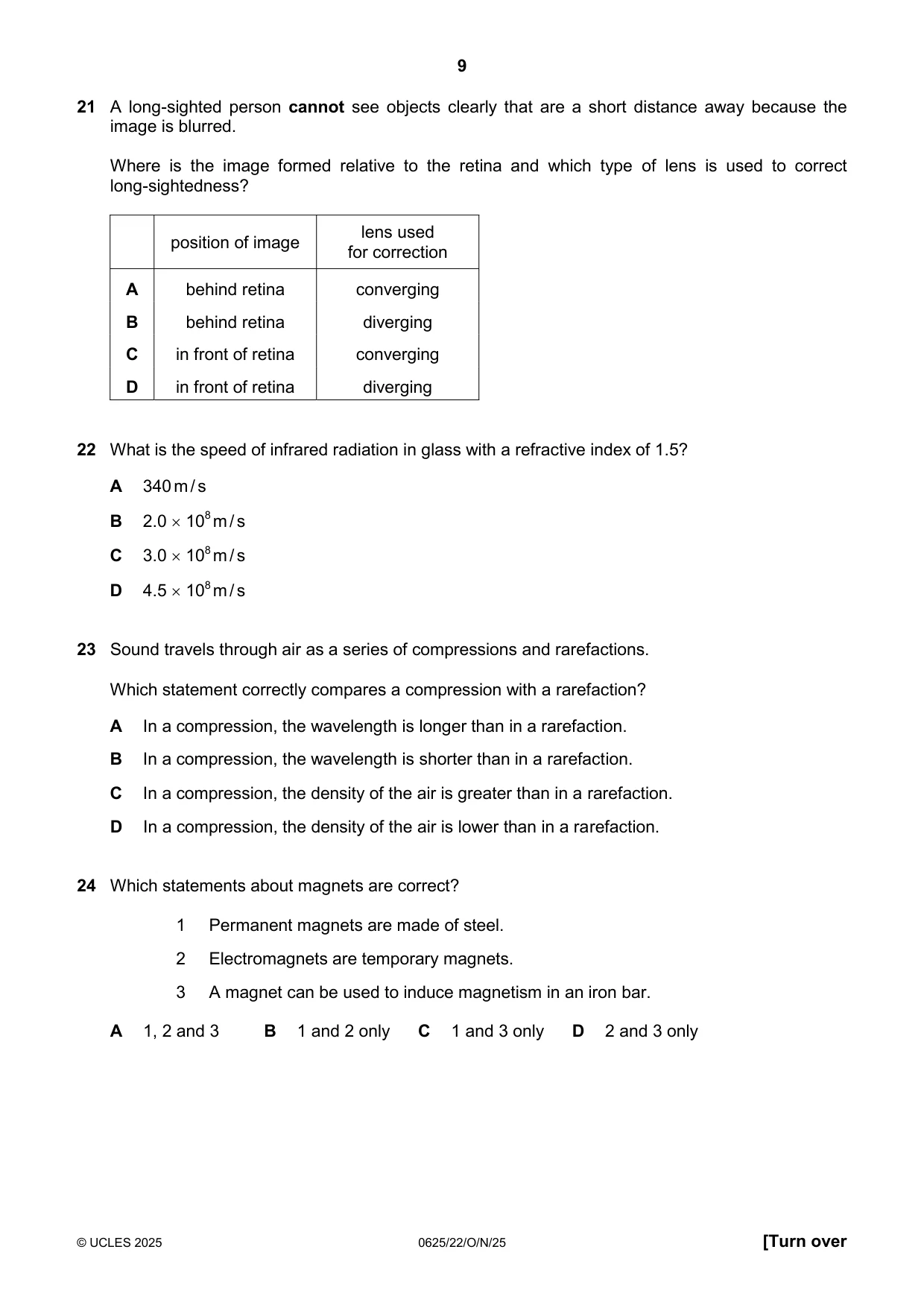 Cambridge IGCSE Physics 0625 2025 Oct/Nov Paper 2 · Variant 2 question paper, page 9 of 16