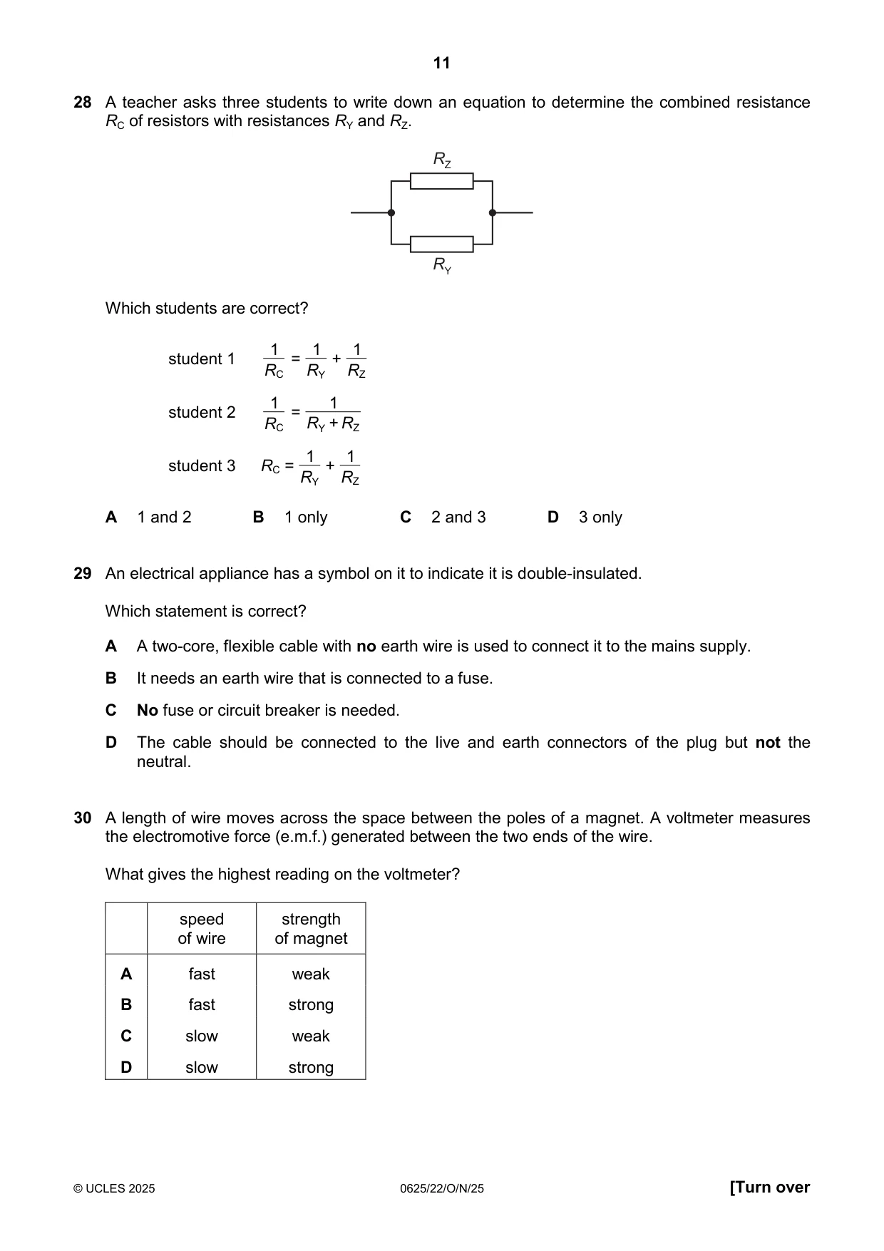 Cambridge IGCSE Physics 0625 2025 Oct/Nov Paper 2 · Variant 2 question paper, page 11 of 16