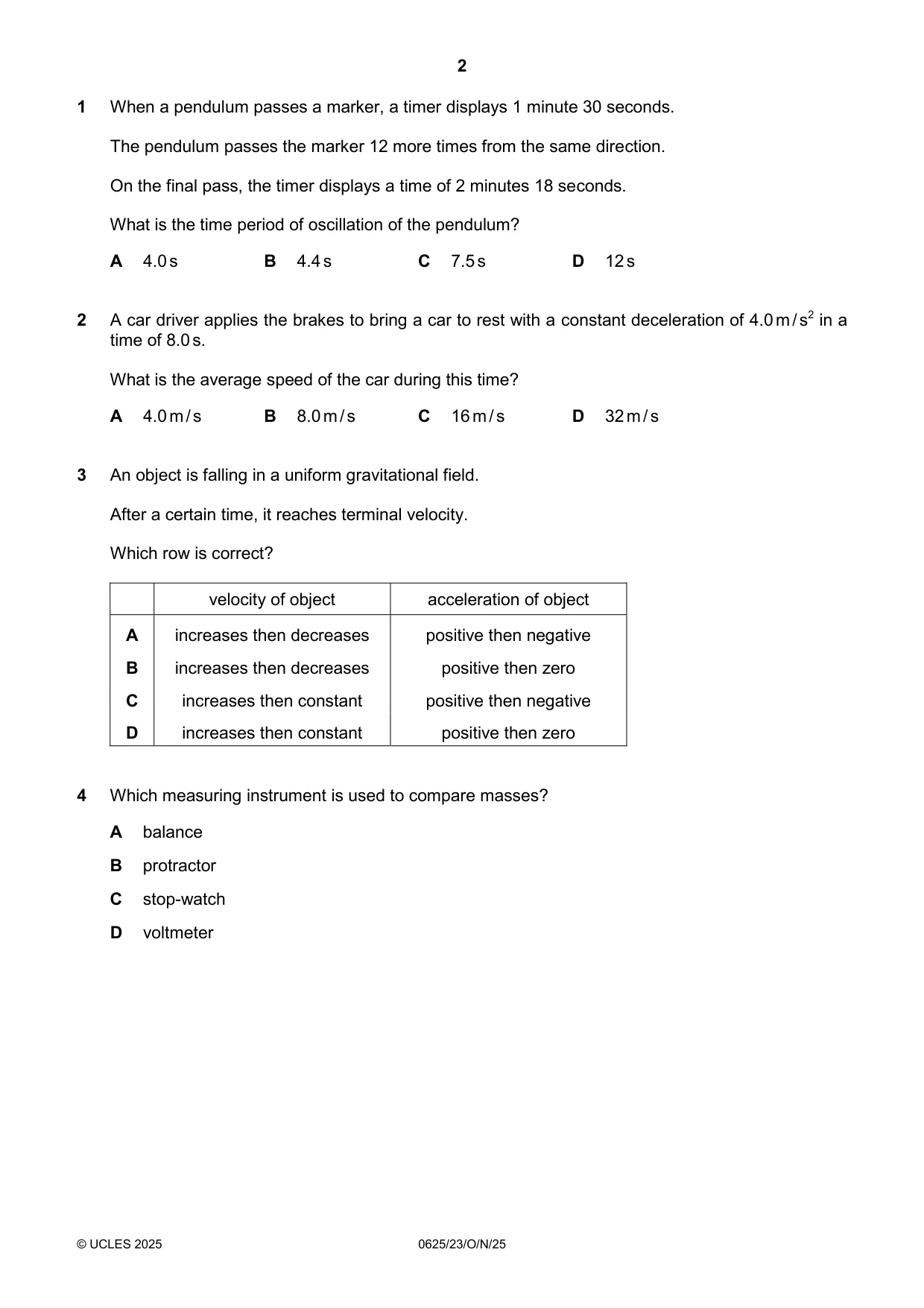 Cambridge IGCSE Physics 0625 2025 Oct/Nov Paper 2 · Variant 3 question paper, page 2 of 16