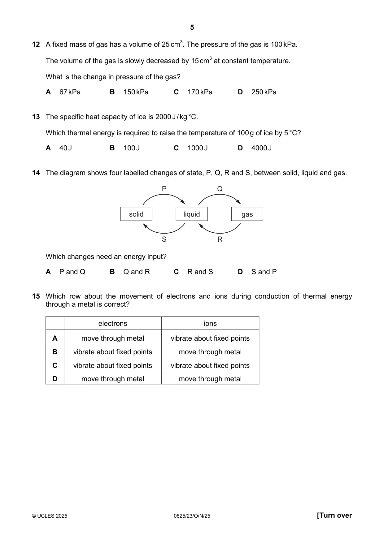 Cambridge IGCSE Physics 0625 2025 Oct/Nov Paper 2 · Variant 3 question paper, page 5 of 16