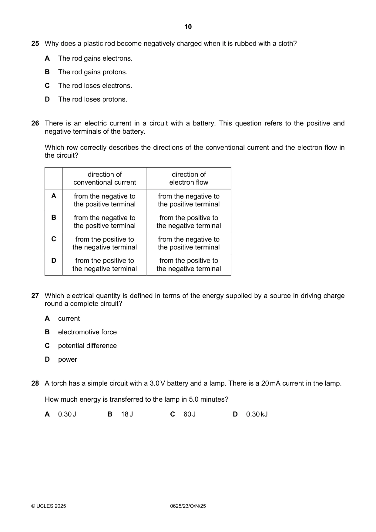 Cambridge IGCSE Physics 0625 2025 Oct/Nov Paper 2 · Variant 3 question paper, page 10 of 16