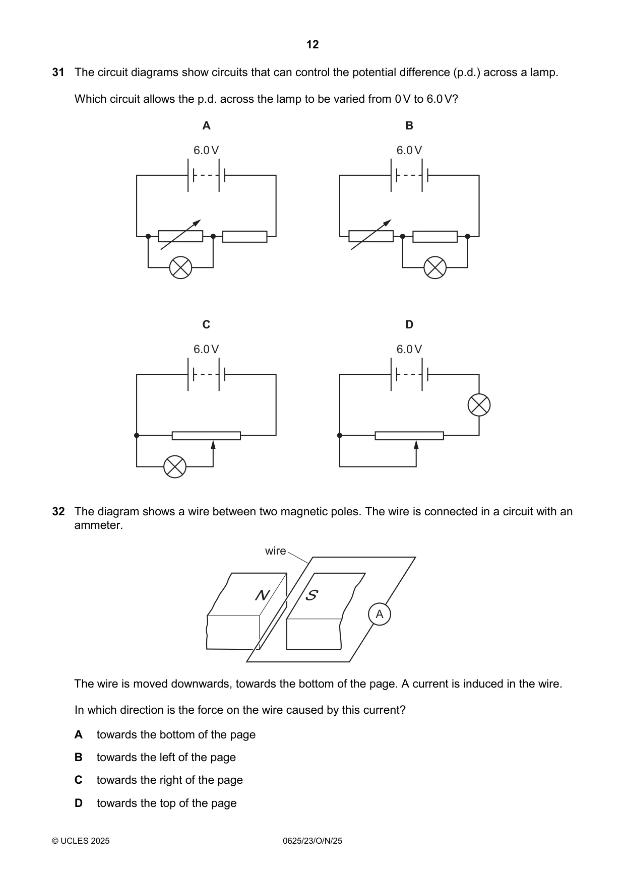 Cambridge IGCSE Physics 0625 2025 Oct/Nov Paper 2 · Variant 3 question paper, page 12 of 16