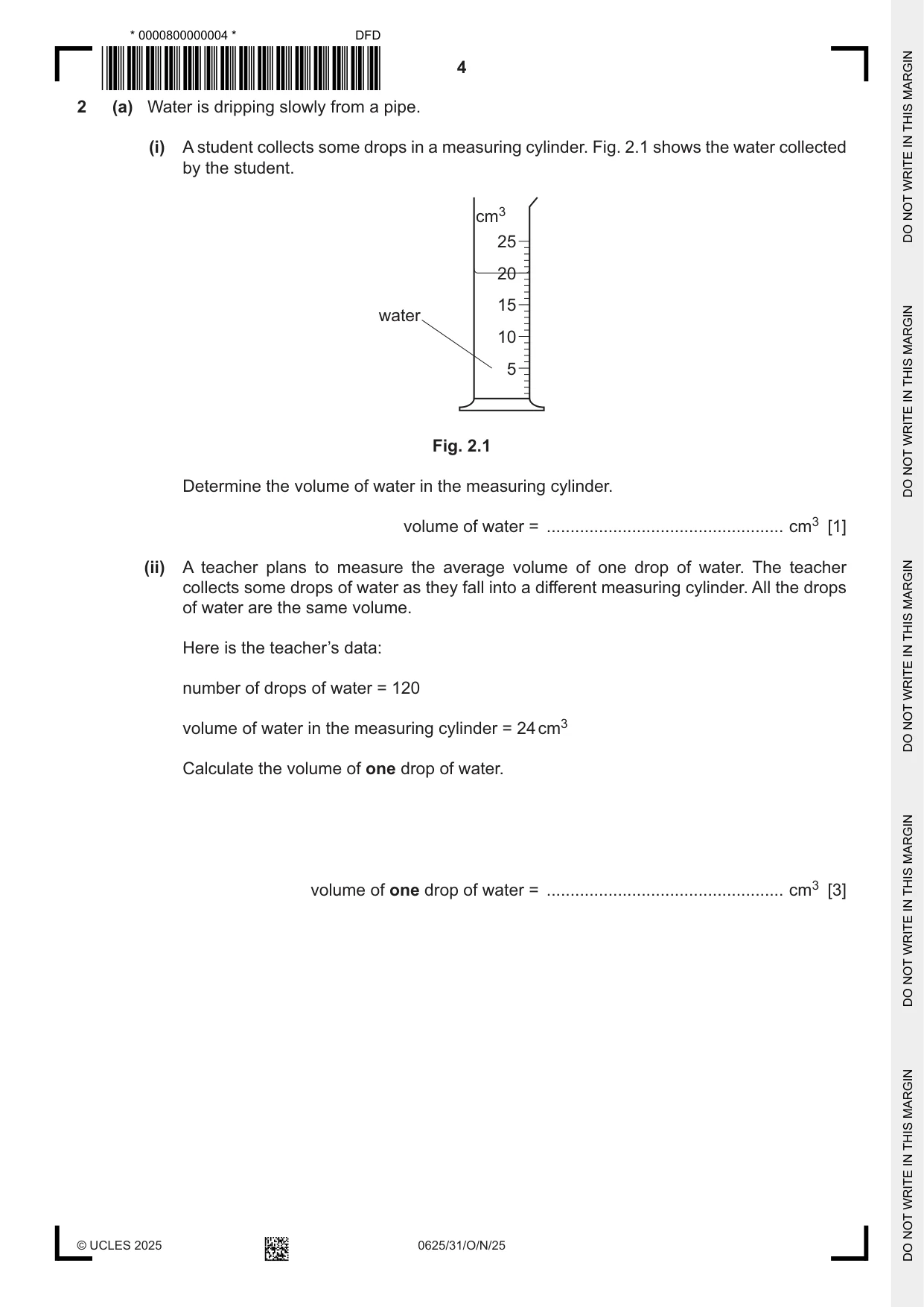 Cambridge IGCSE Physics 0625 2025 Oct/Nov Paper 3 · Variant 1 question paper, page 4 of 16