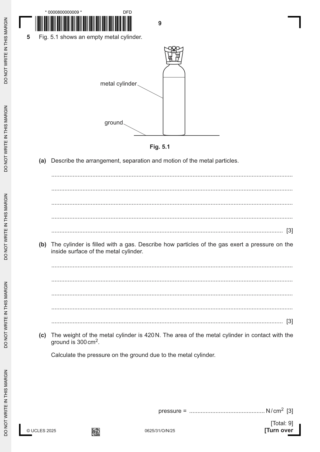 Cambridge IGCSE Physics 0625 2025 Oct/Nov Paper 3 · Variant 1 question paper, page 9 of 16