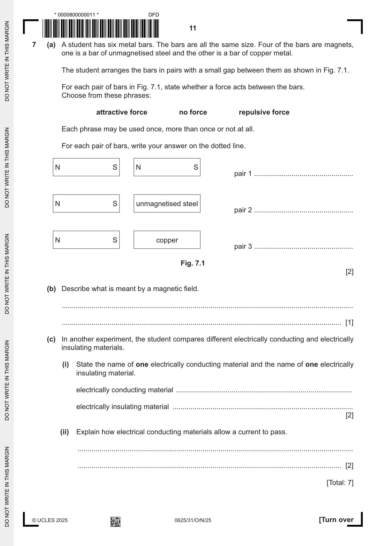 Cambridge IGCSE Physics 0625 2025 Oct/Nov Paper 3 · Variant 1 question paper, page 11 of 16