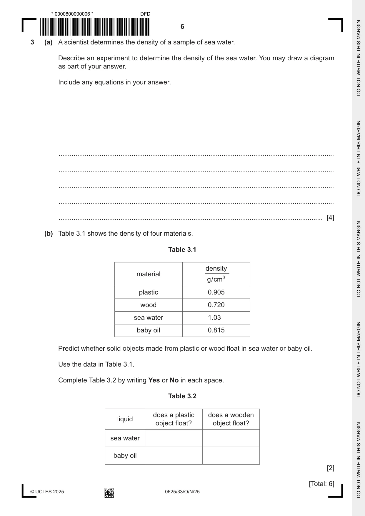 Cambridge IGCSE Physics 0625 2025 Oct/Nov Paper 3 · Variant 3 question paper, page 6 of 16