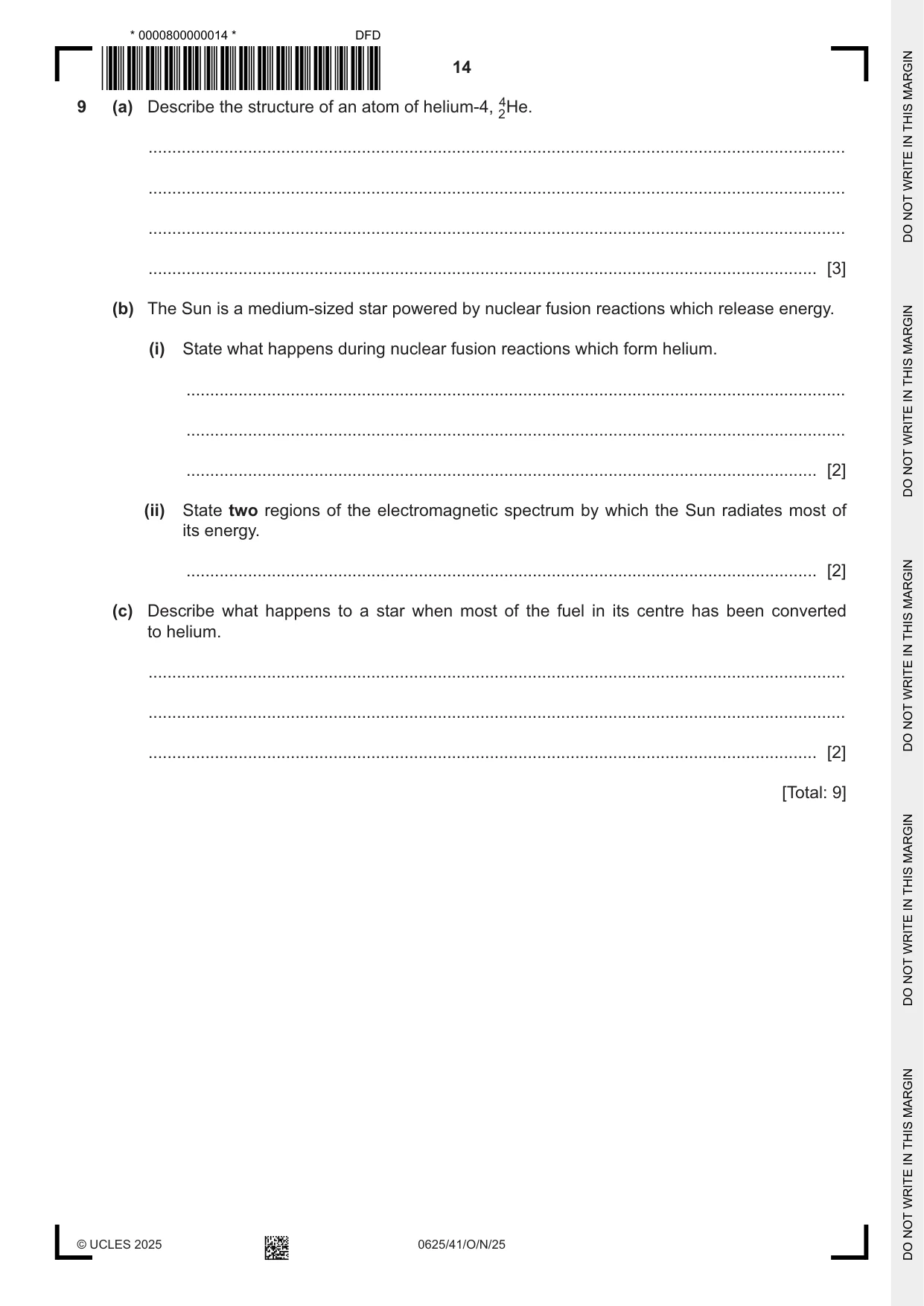 Cambridge IGCSE Physics 0625 2025 Oct/Nov Paper 4 · Variant 1 question paper, page 14 of 16