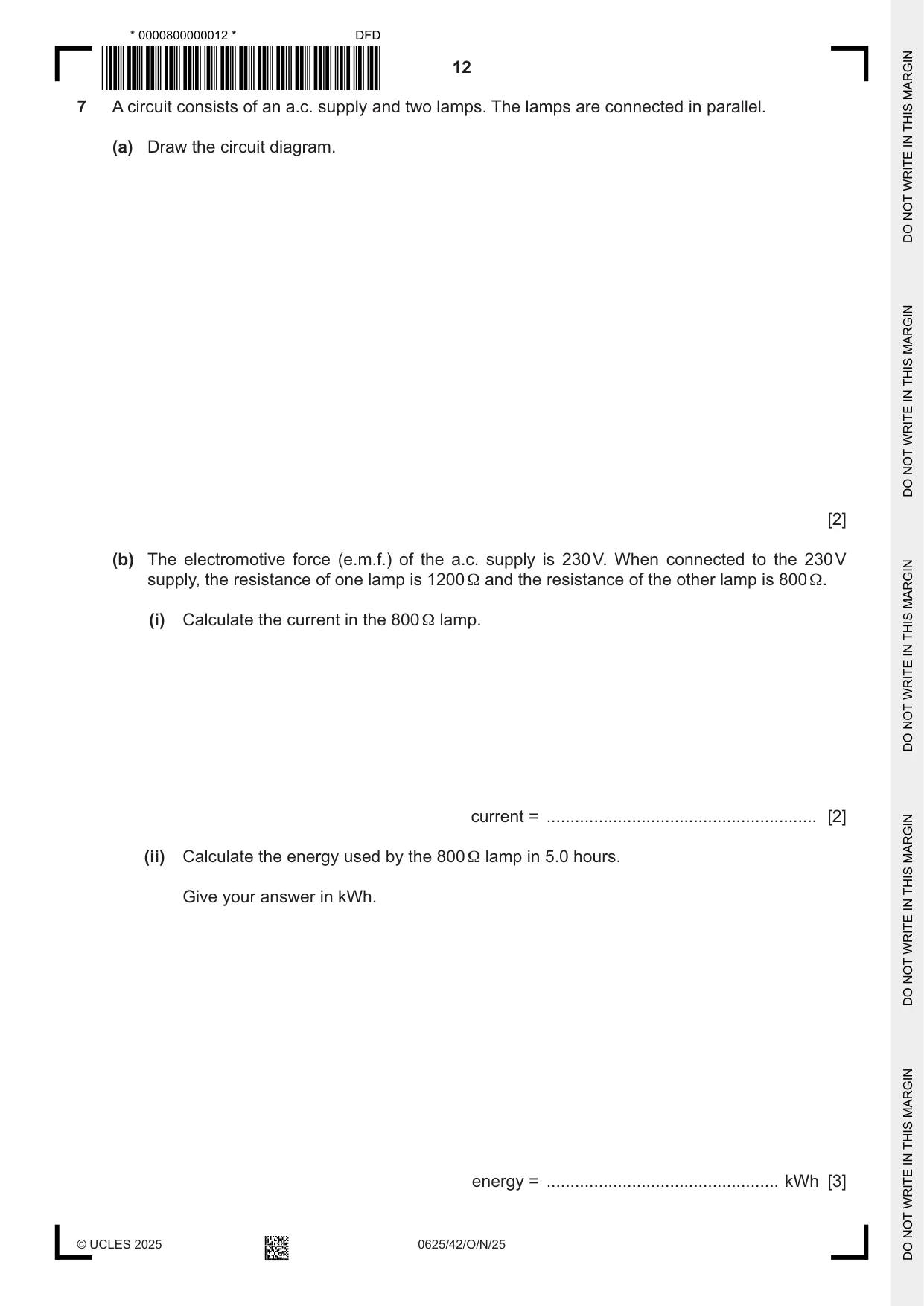 Cambridge IGCSE Physics 0625 2025 Oct/Nov Paper 4 · Variant 2 question paper, page 12 of 20