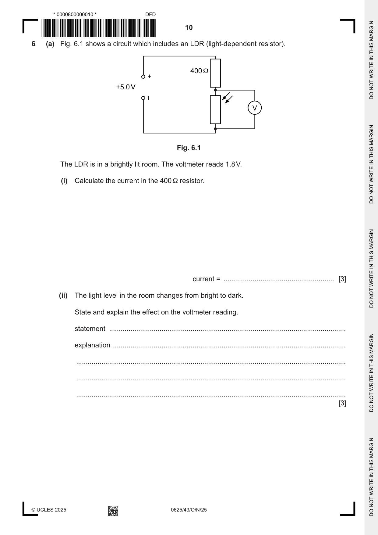 Cambridge IGCSE Physics 0625 2025 Oct/Nov Paper 4 · Variant 3 question paper, page 10 of 20