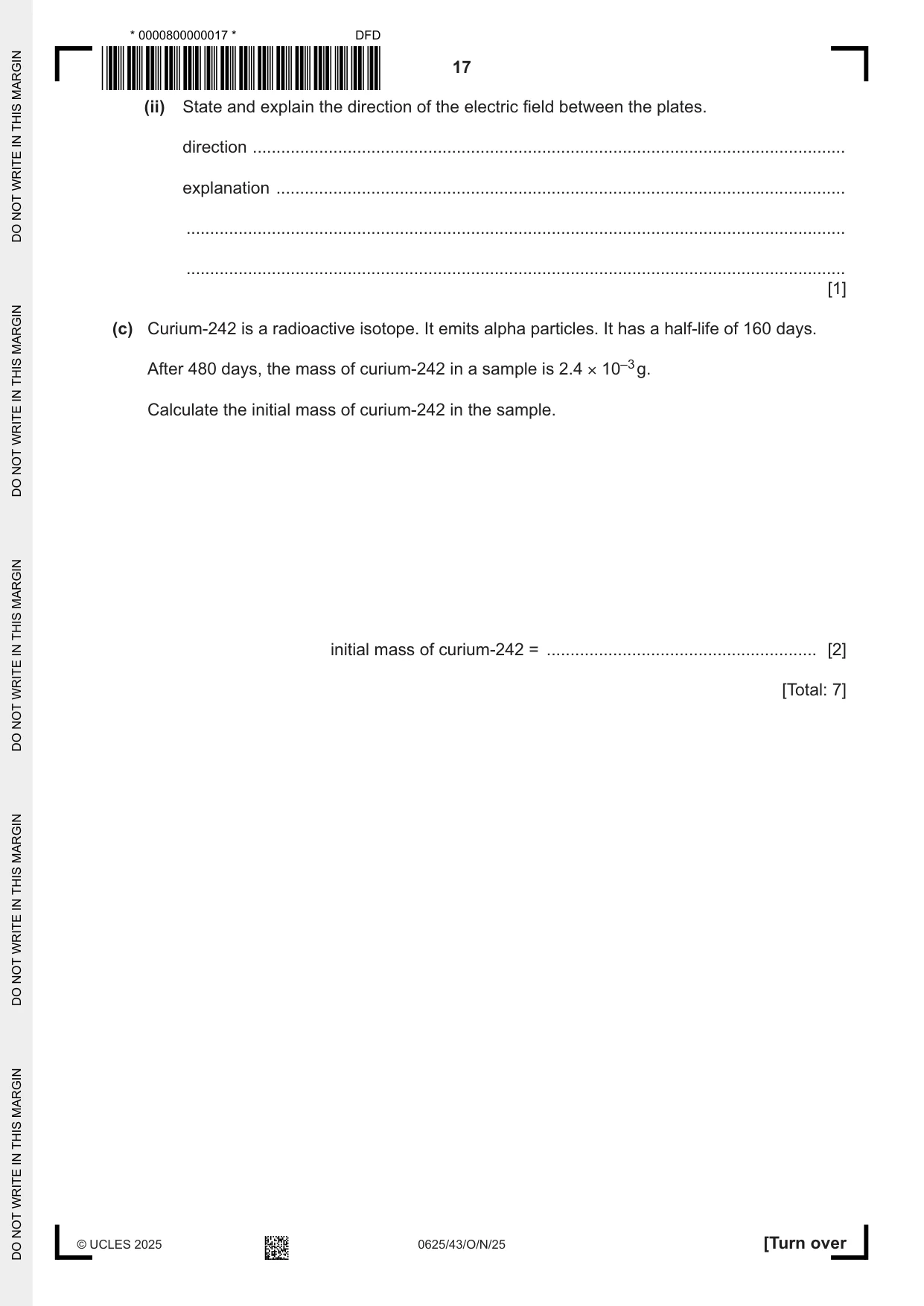 Cambridge IGCSE Physics 0625 2025 Oct/Nov Paper 4 · Variant 3 question paper, page 17 of 20
