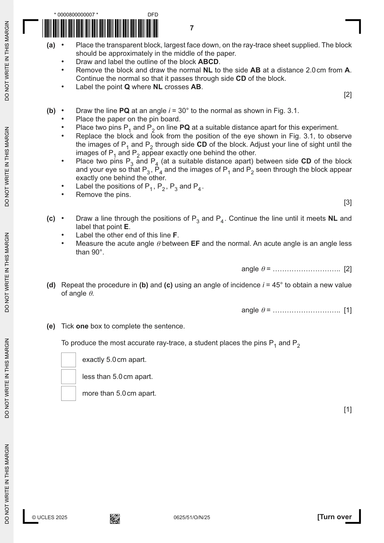 Cambridge IGCSE Physics 0625 2025 Oct/Nov Paper 5 · Variant 1 question paper, page 7 of 12