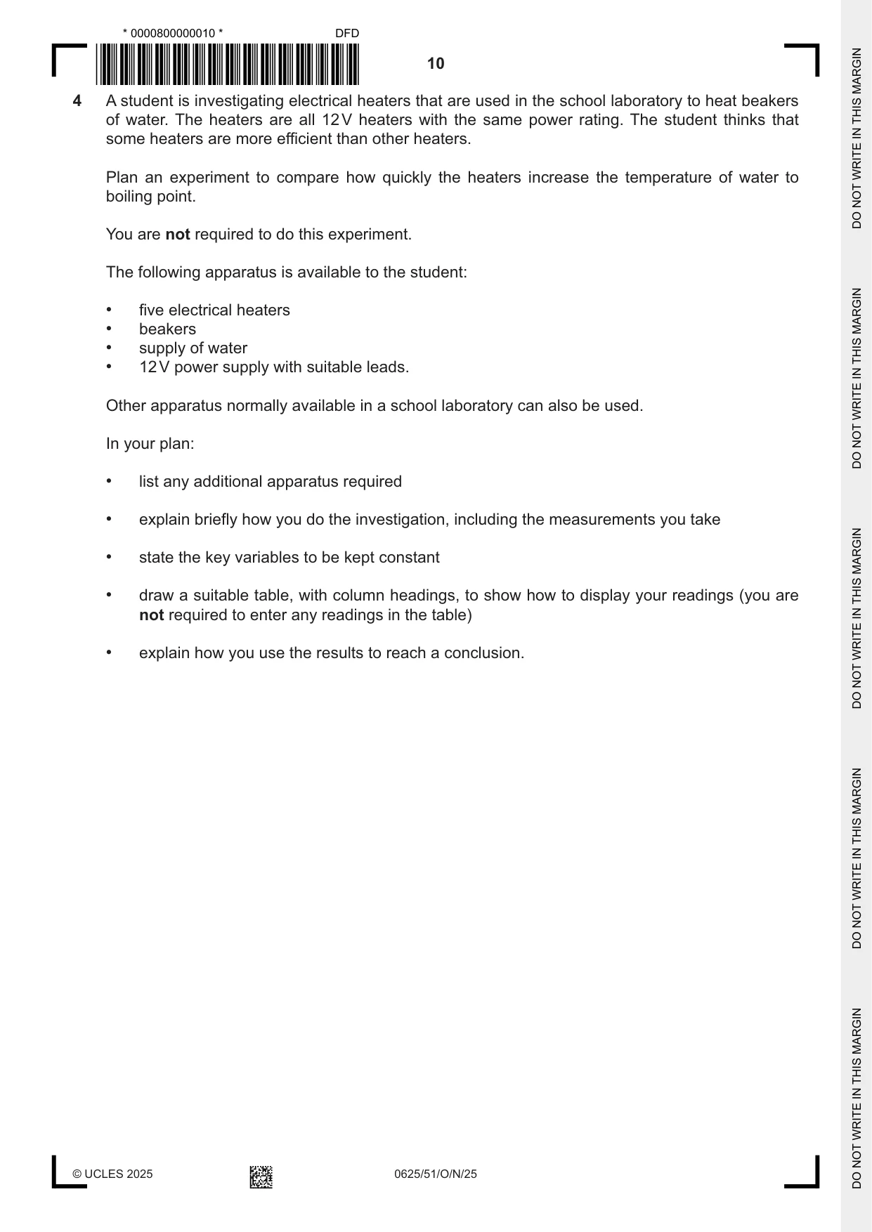 Cambridge IGCSE Physics 0625 2025 Oct/Nov Paper 5 · Variant 1 question paper, page 10 of 12