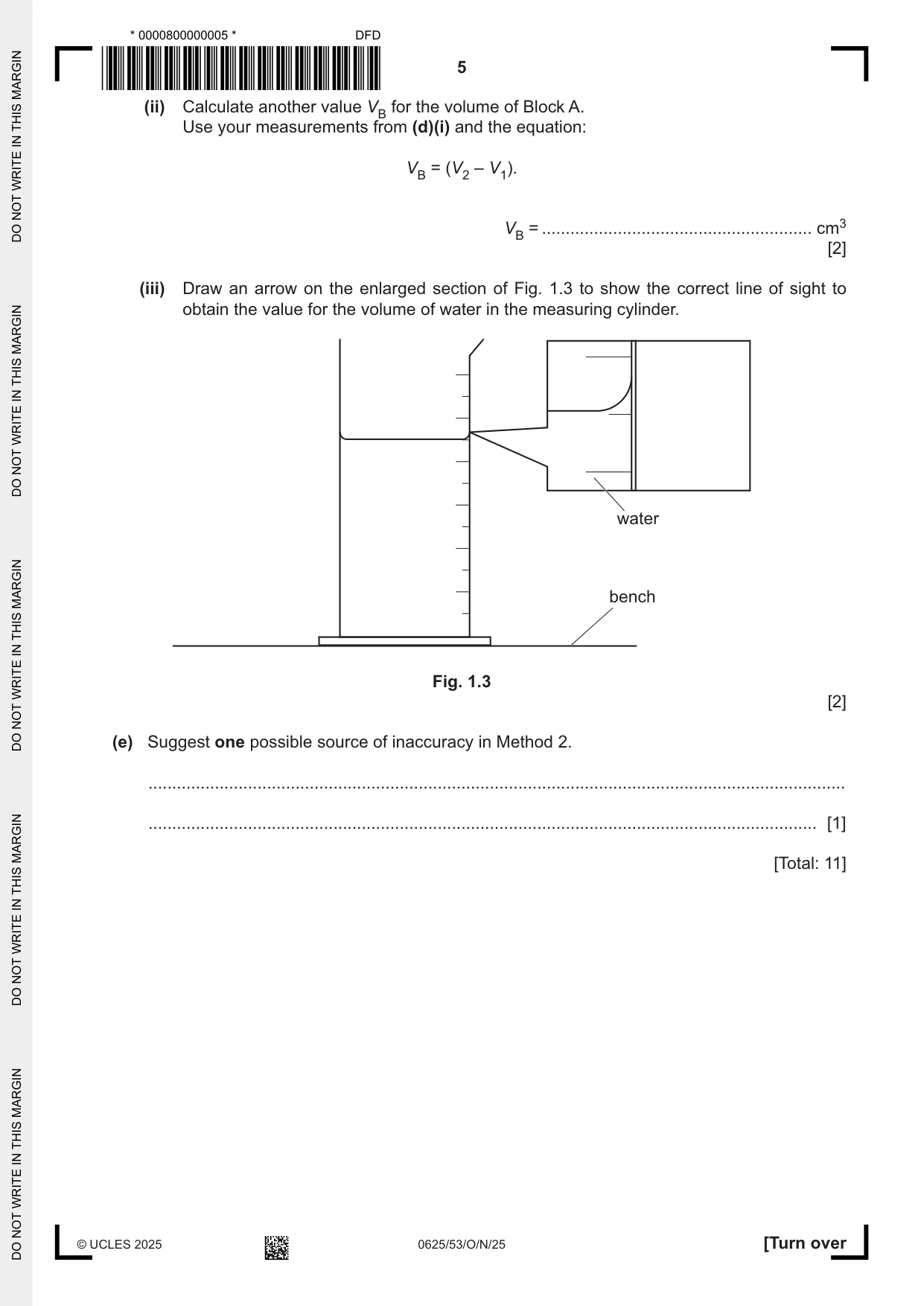 Cambridge IGCSE Physics 0625 2025 Oct/Nov Paper 5 · Variant 3 question paper, page 5 of 16
