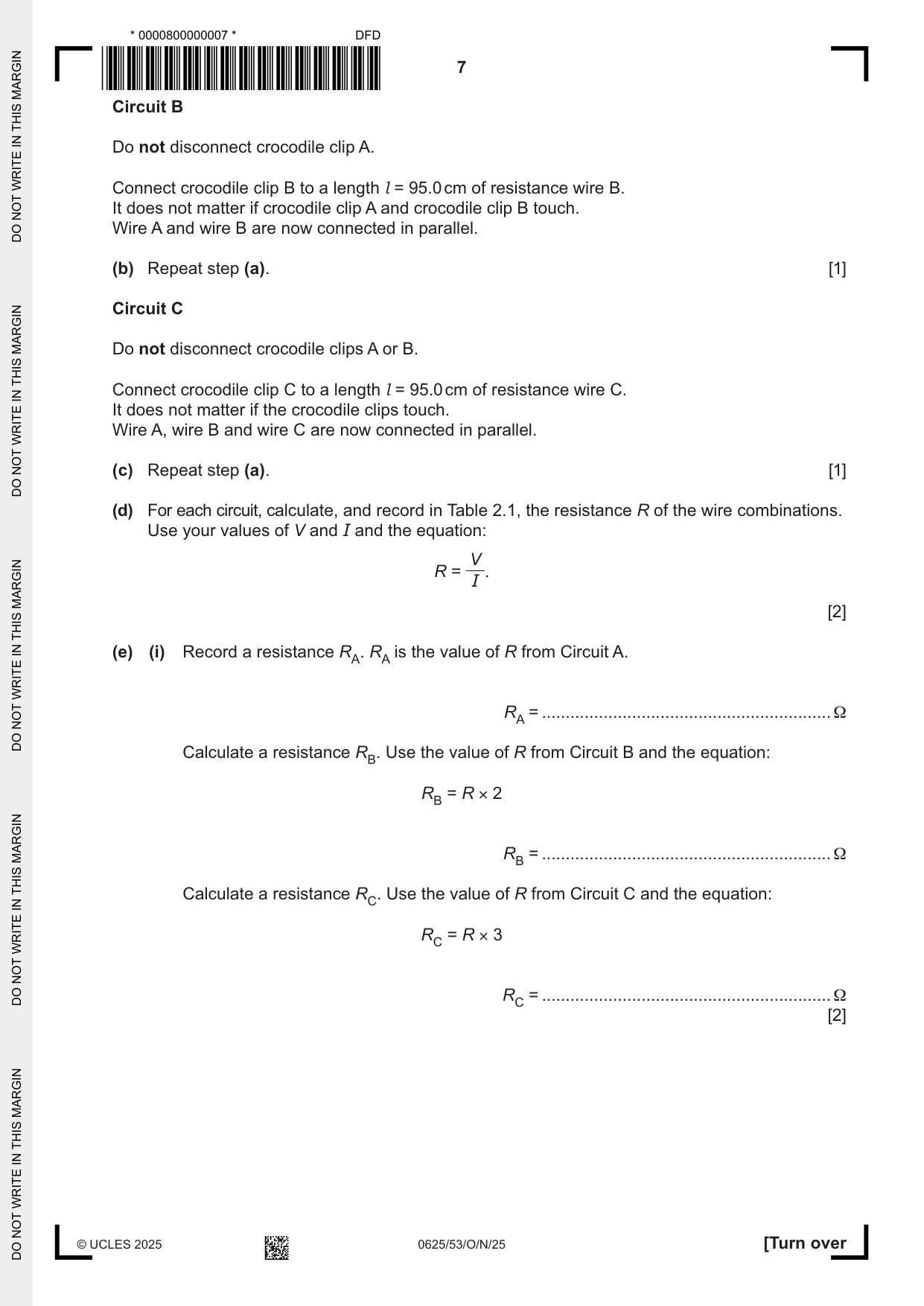 Cambridge IGCSE Physics 0625 2025 Oct/Nov Paper 5 · Variant 3 question paper, page 7 of 16