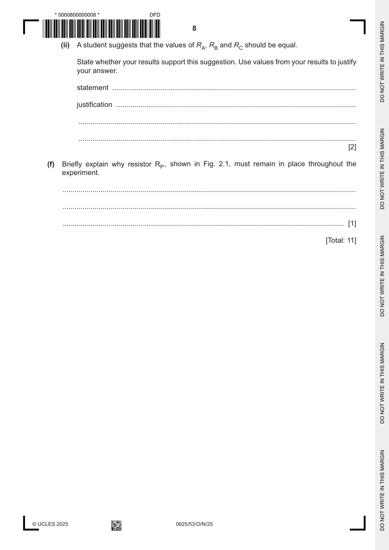 Cambridge IGCSE Physics 0625 2025 Oct/Nov Paper 5 · Variant 3 question paper, page 8 of 16